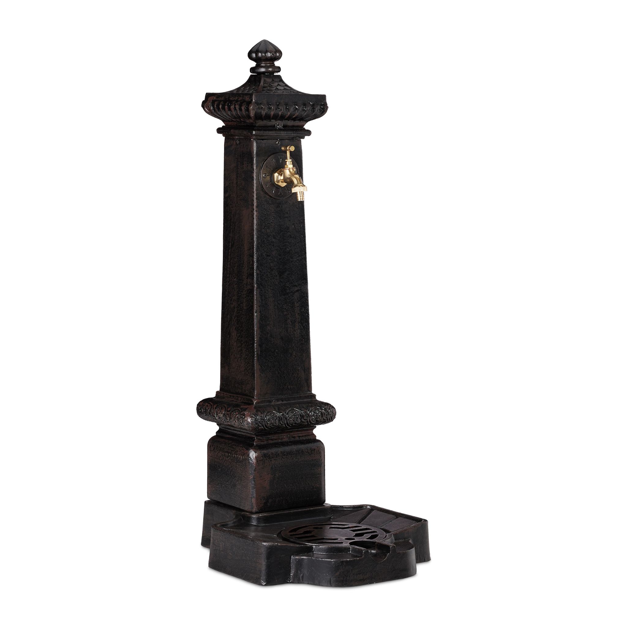 Standbrunnen Antik Säule XXL Dunkelbraun-Gold