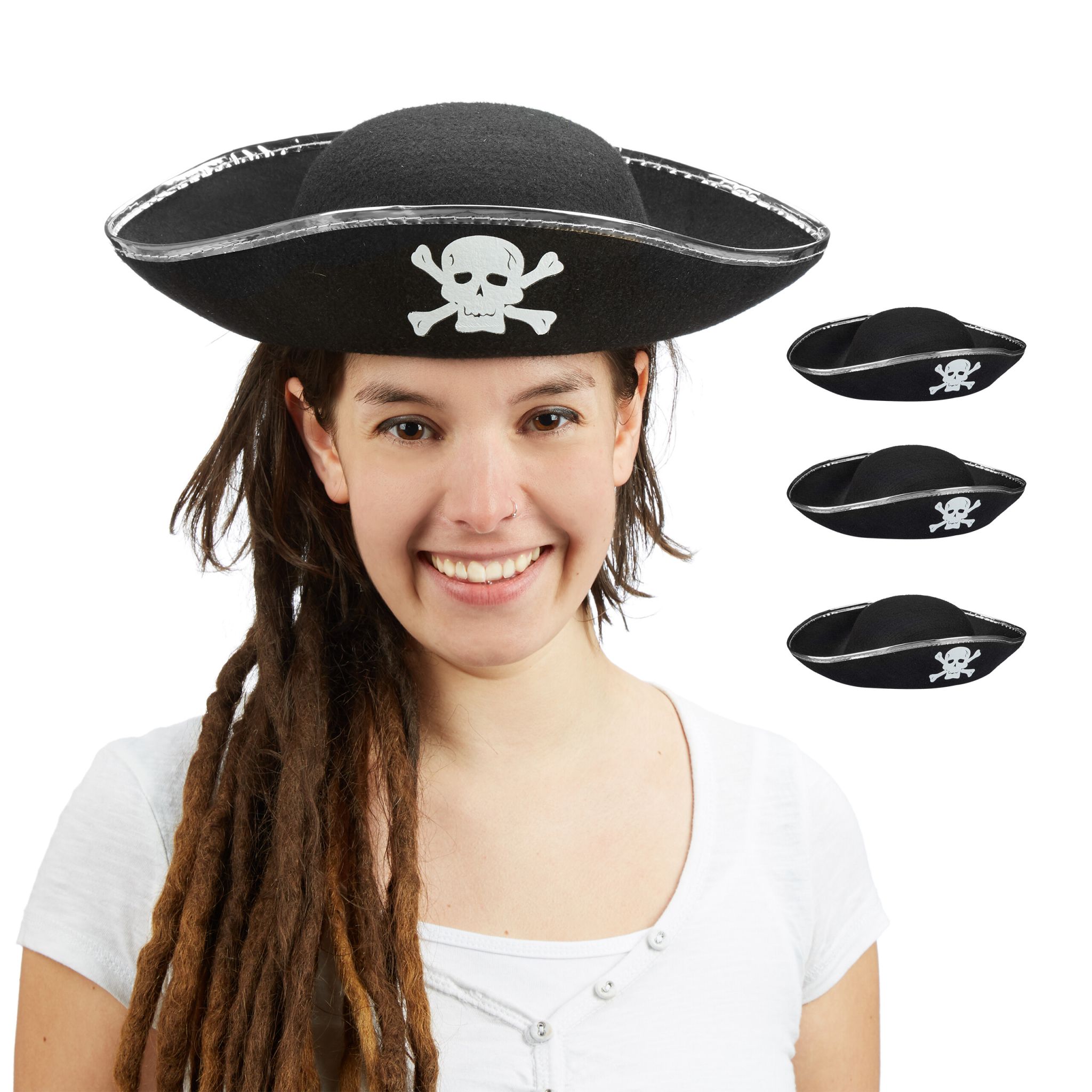 Piratenhut 4er-Set Weiss-Schwarz-Silber