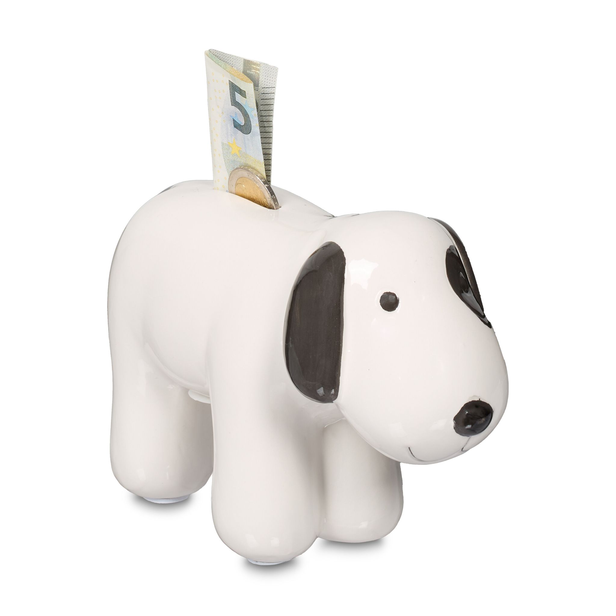 Spardose Hund Keramik Weiss-Schwarz