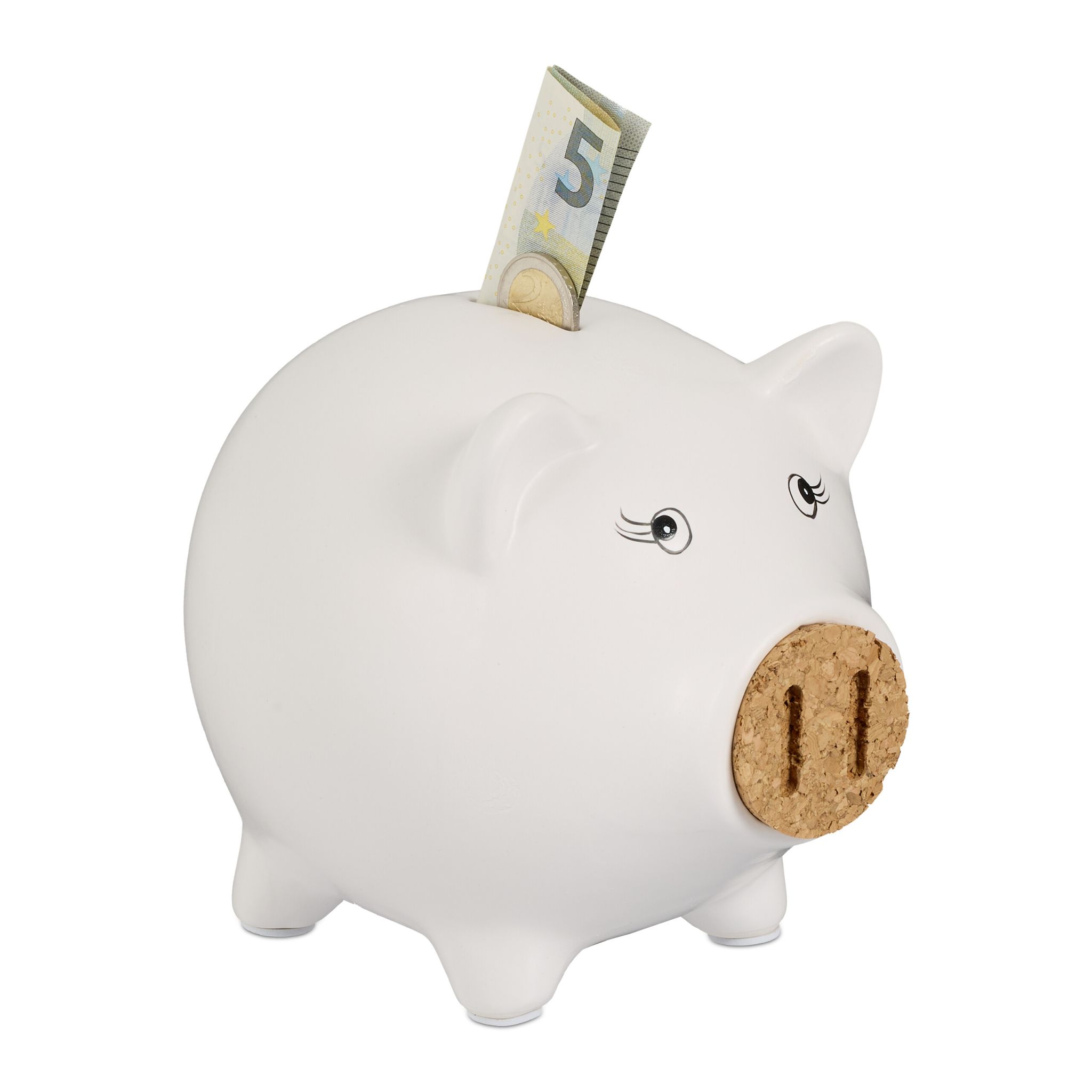 Sparschwein mit Korknase Weiss-Hellbraun-Schwarz