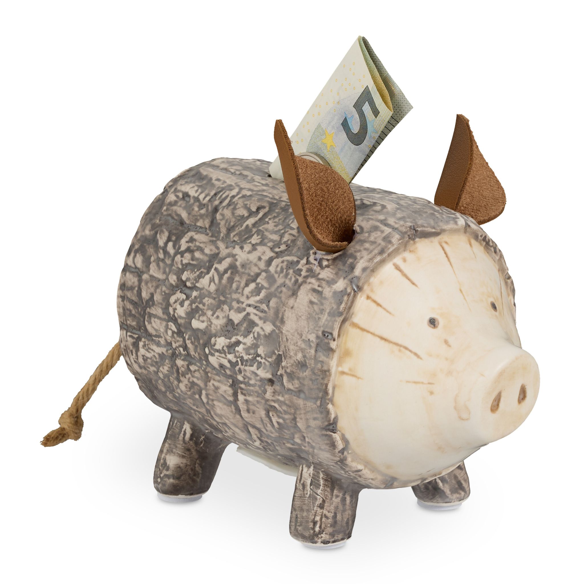 Sparschwein Baumrinde Braun-Creme-Hellbraun
