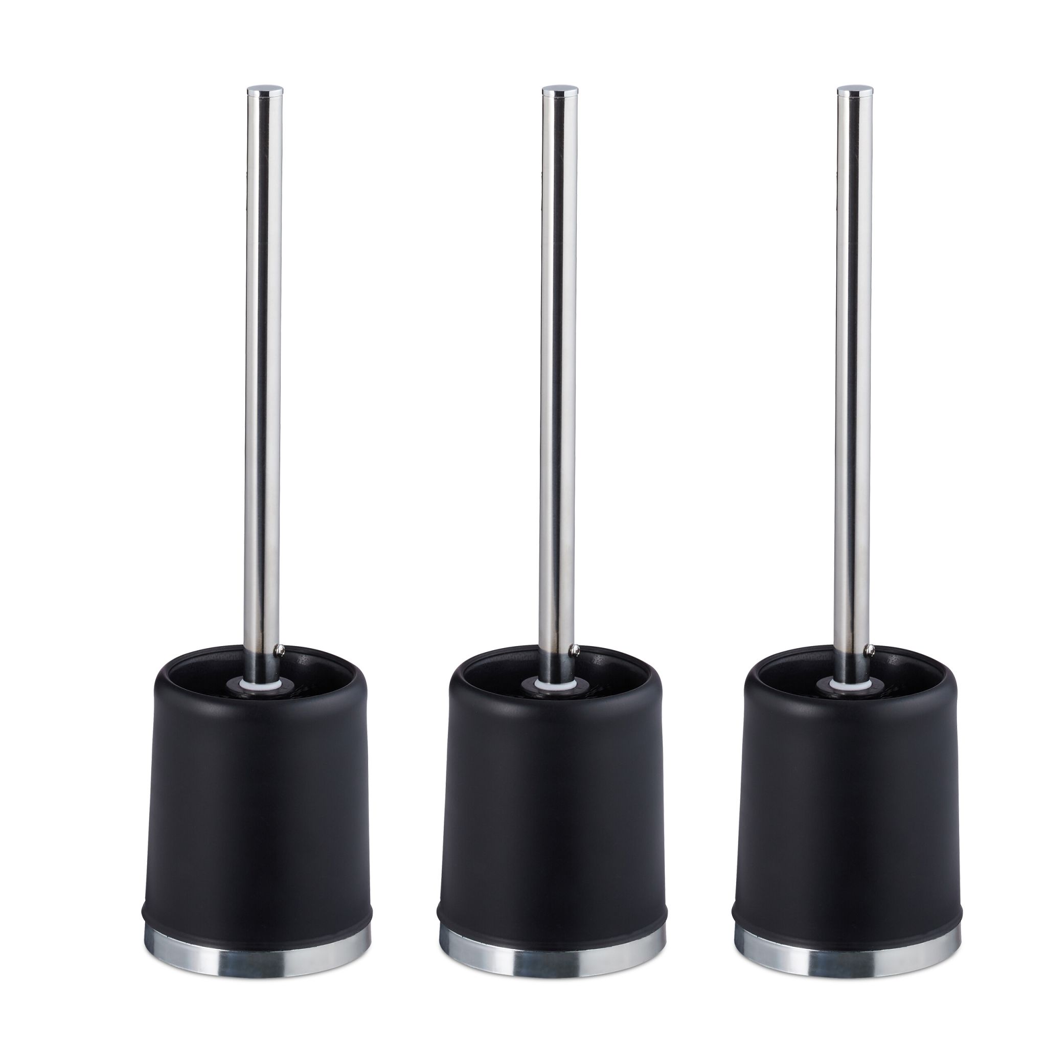 Klobürste mit Halter 3er-Set Schwarz-Silber