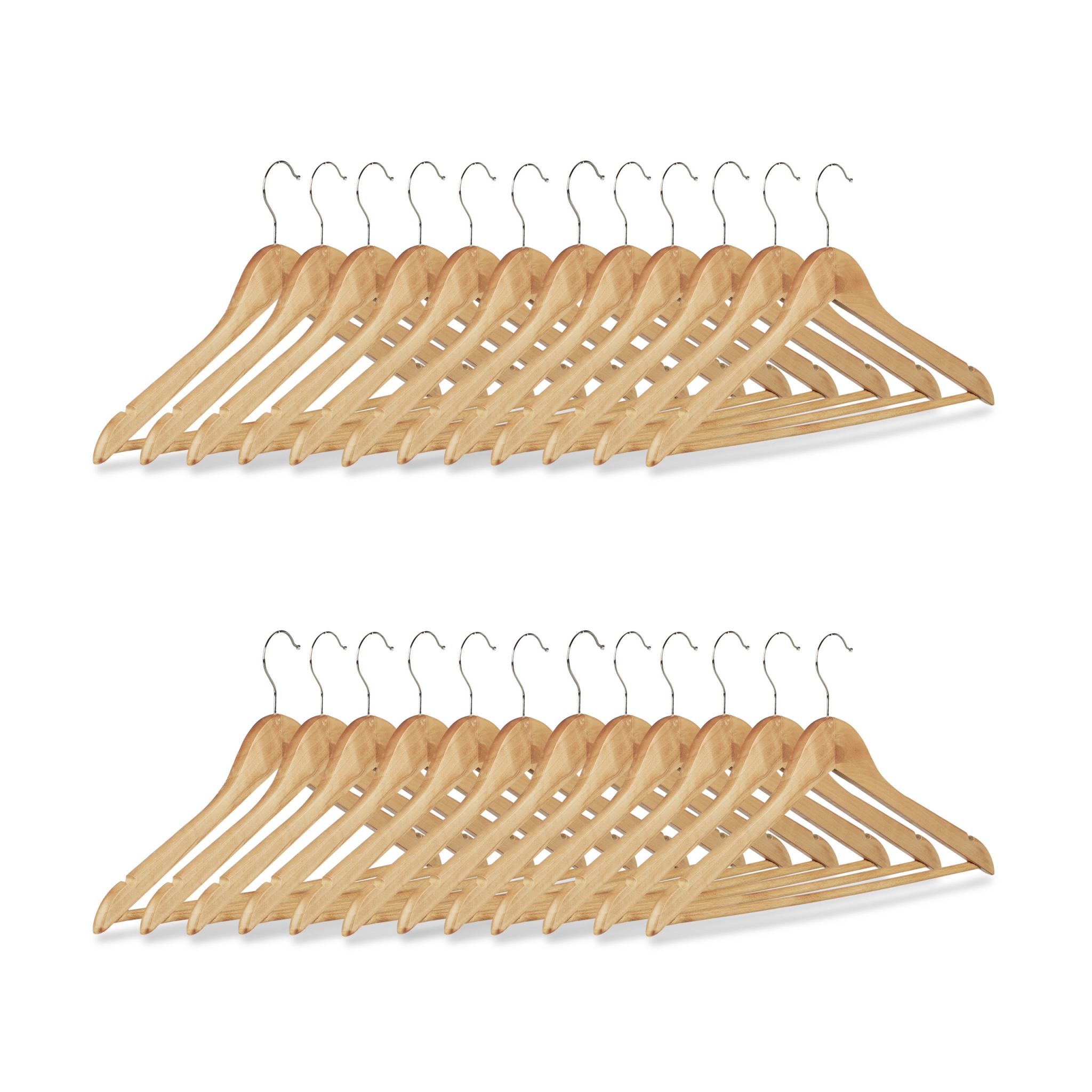 Kleiderbügel Holz 24er-Set Hellbraun-Silber