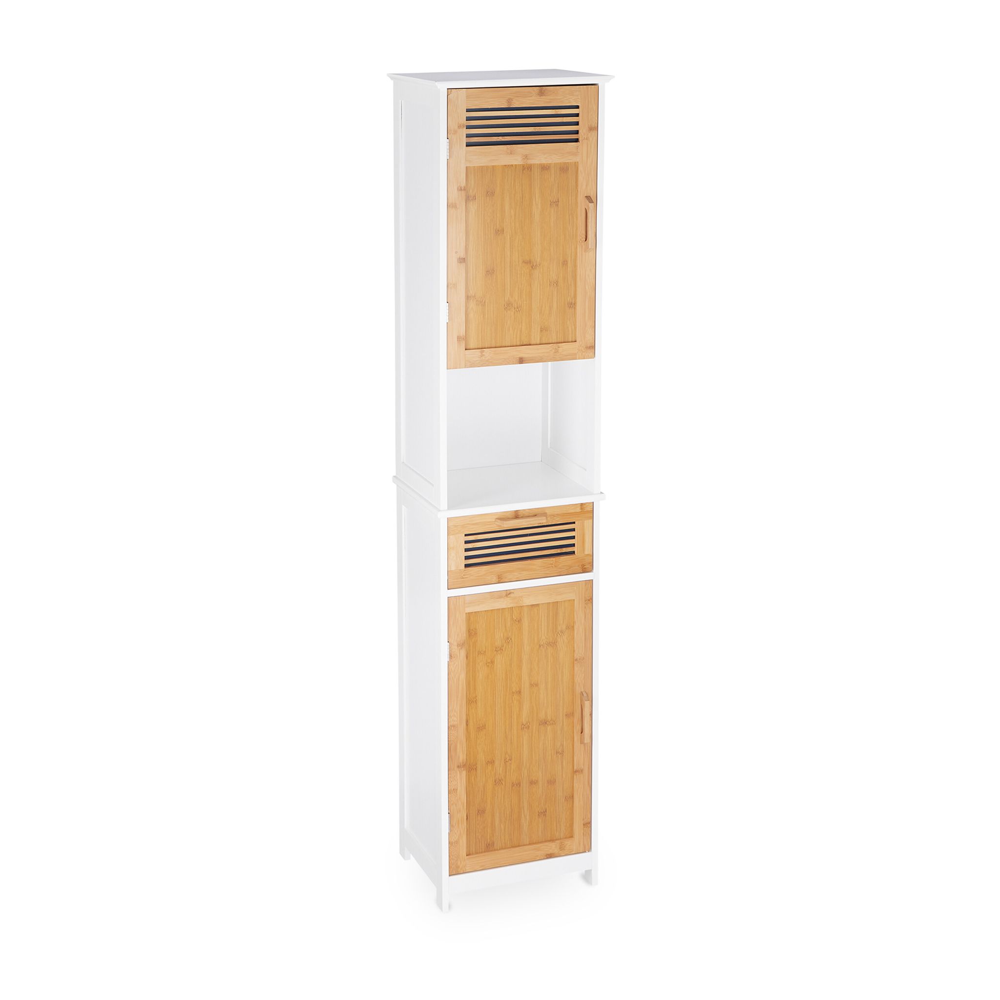Badschrank hoch Weiss-Hellbraun