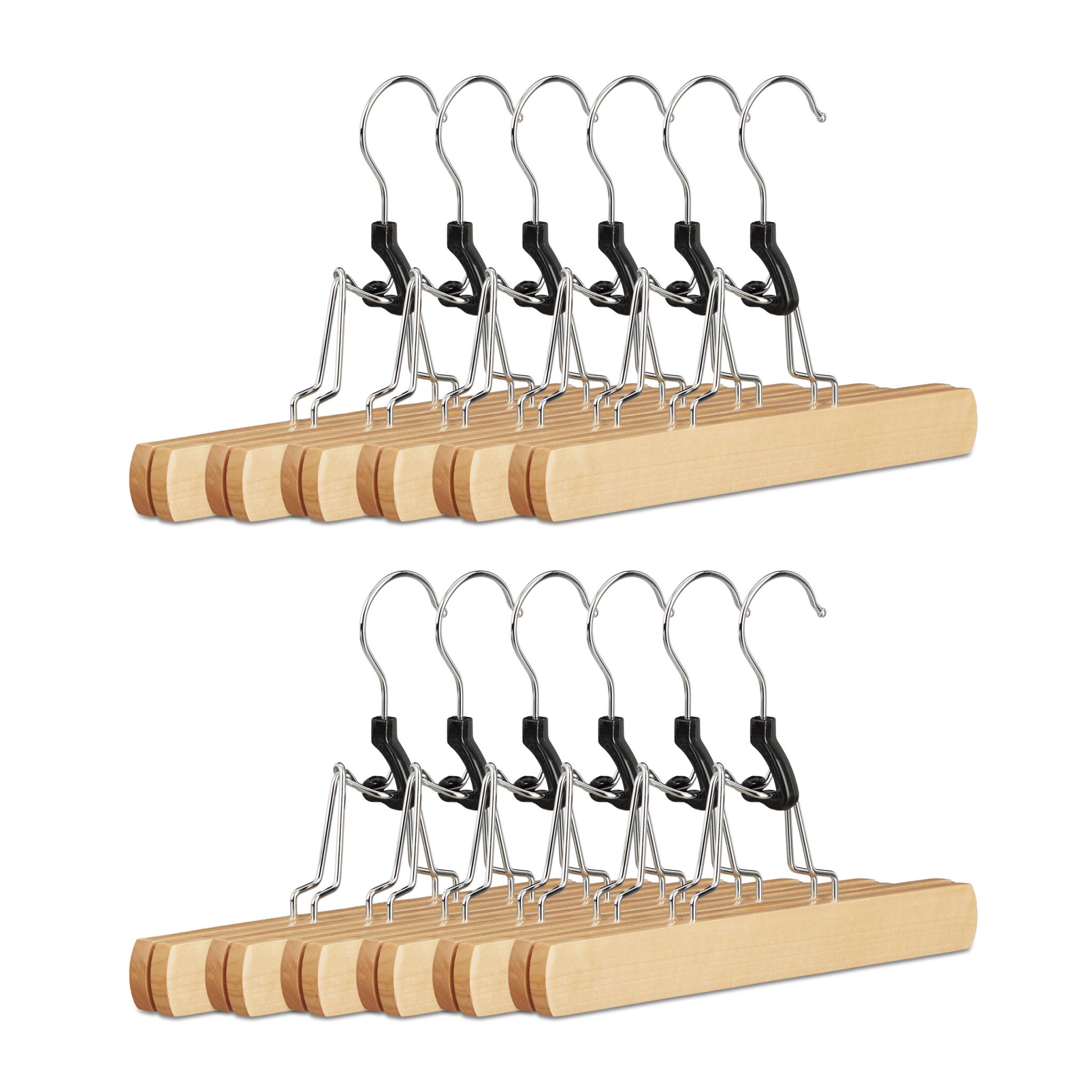 Hosenspanner Holz 12er-Set Hellbraun-Schwarz-Silber