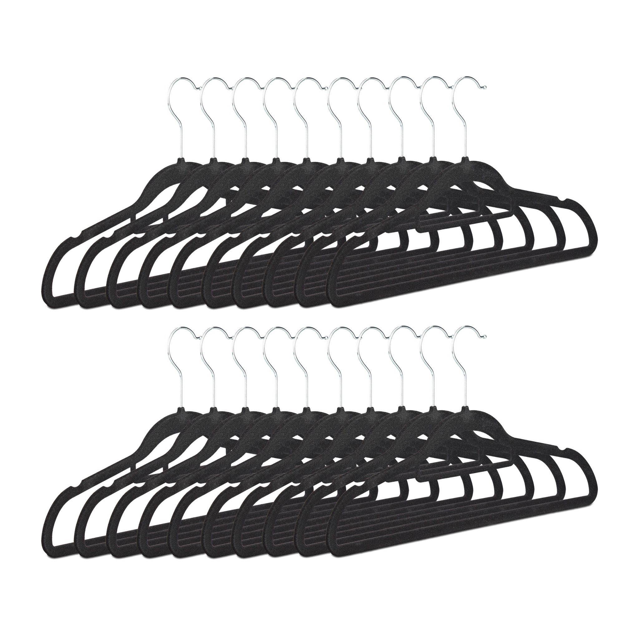 Kleiderbügel schmal 20er-Set Samt Schwarz-Silber
