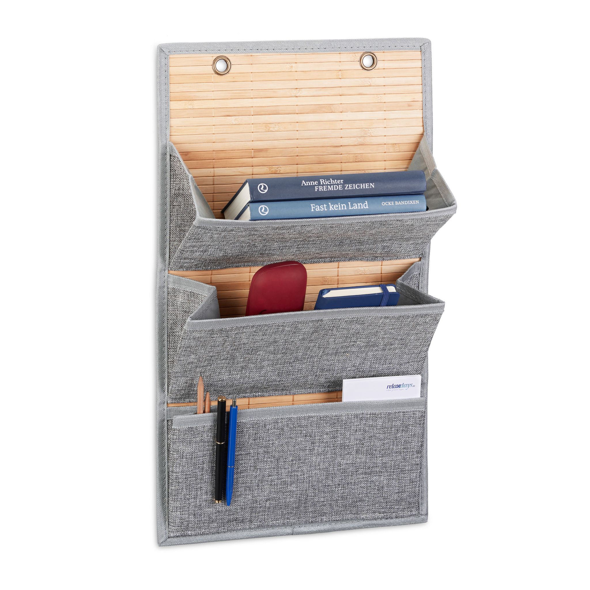 Wandorganizer Bambus für Büro und Flur Hellbraun-Grau