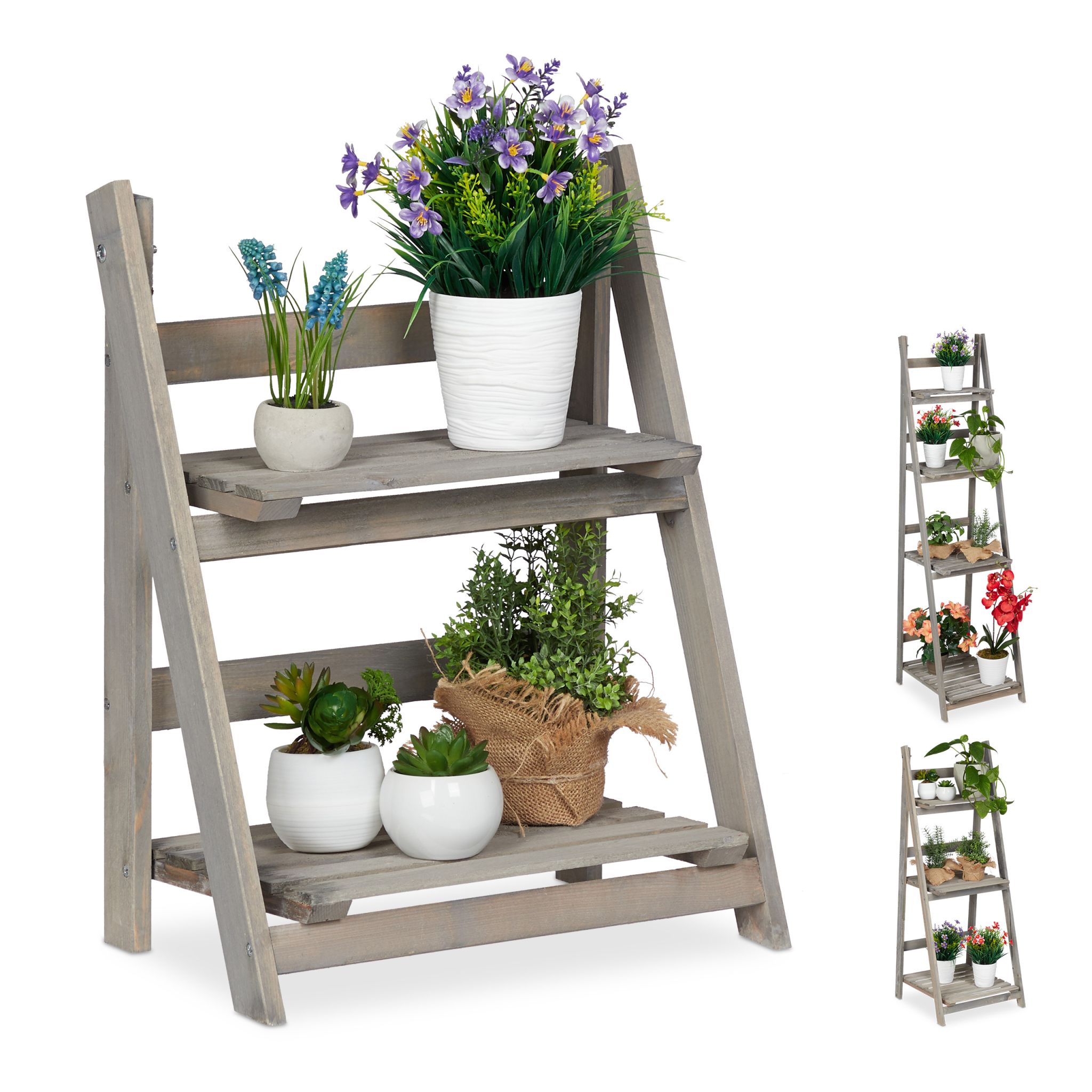 Blumentreppe Holz grau Grau