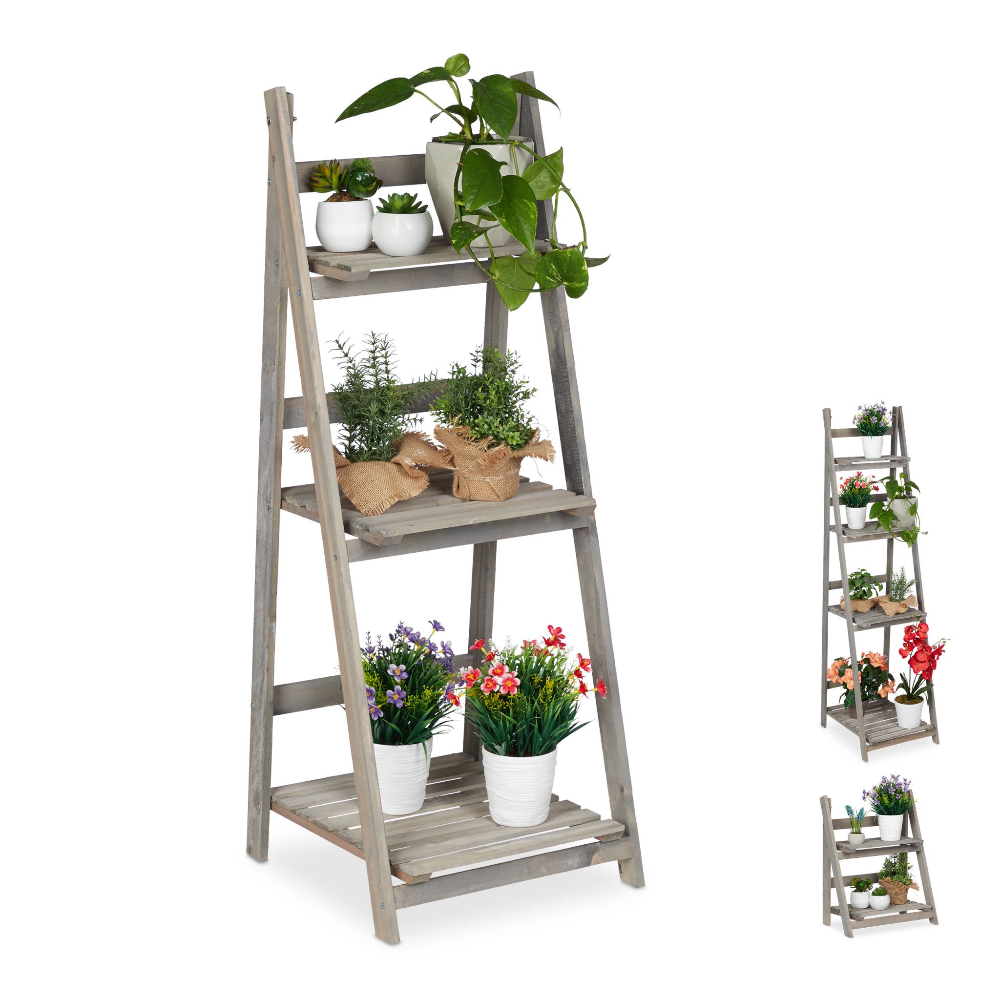 Blumentreppe Holz grau Grau
