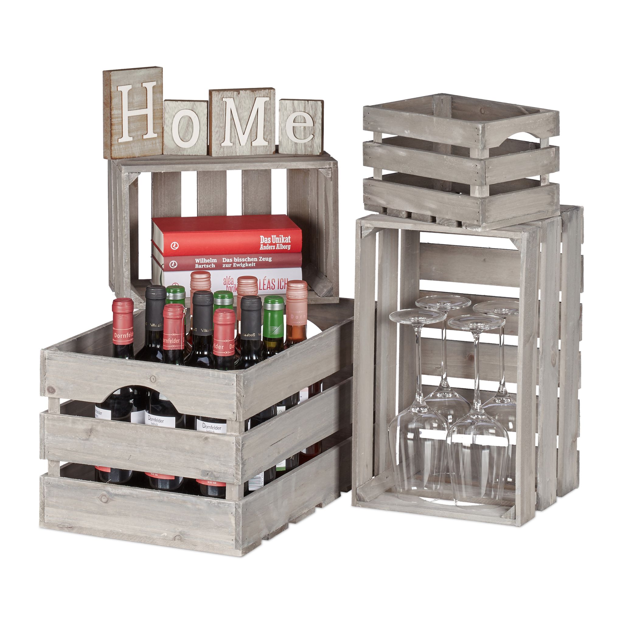 Shabby Holzkiste 4er-Set Grau