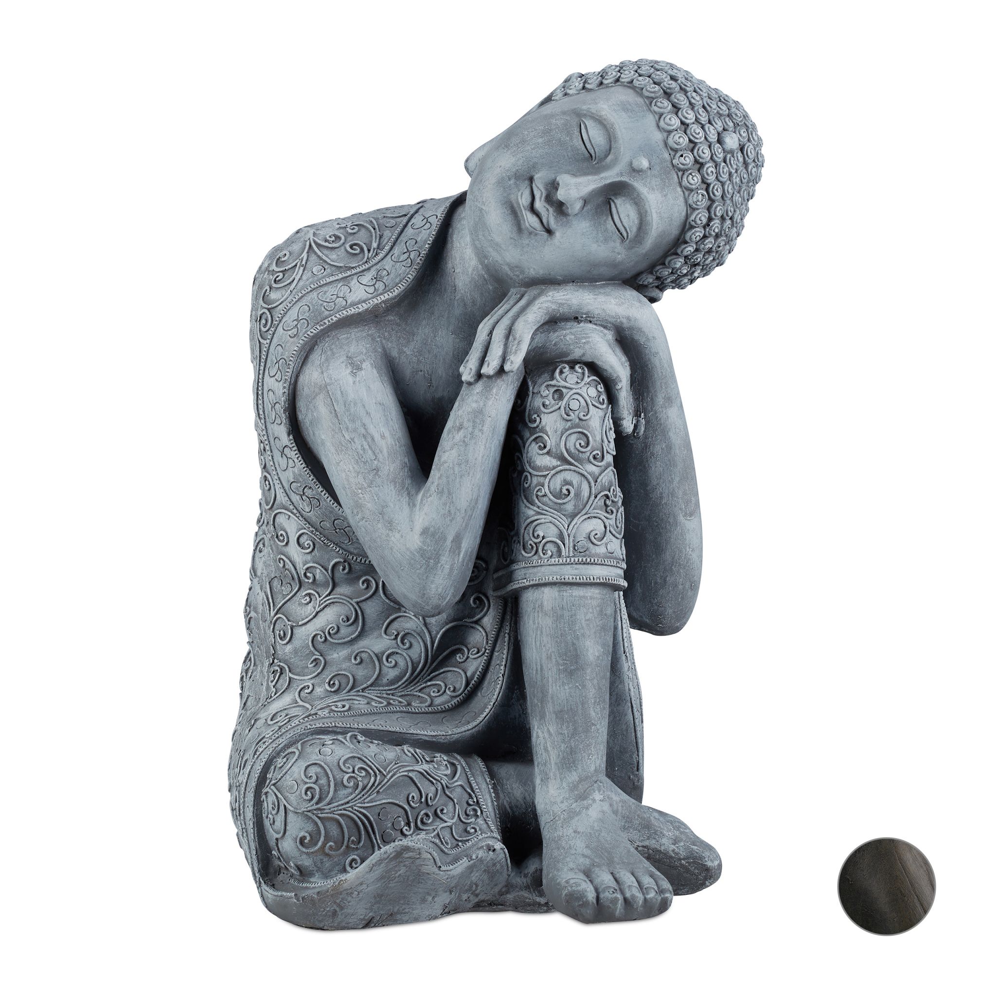 Buddha Figur geneigter Kopf 60cm Grau
