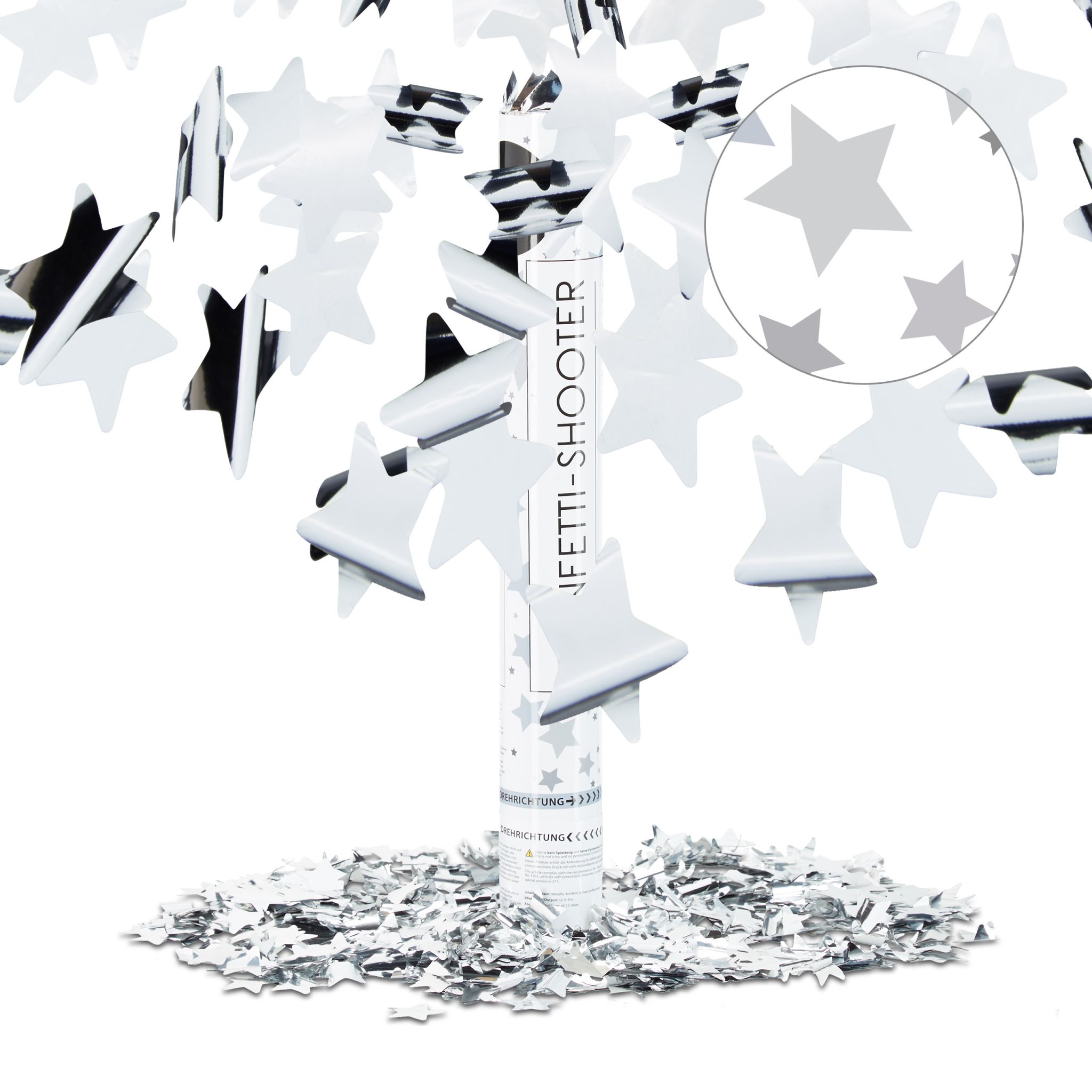 Party Popper Silber Sterne 40cm Silber