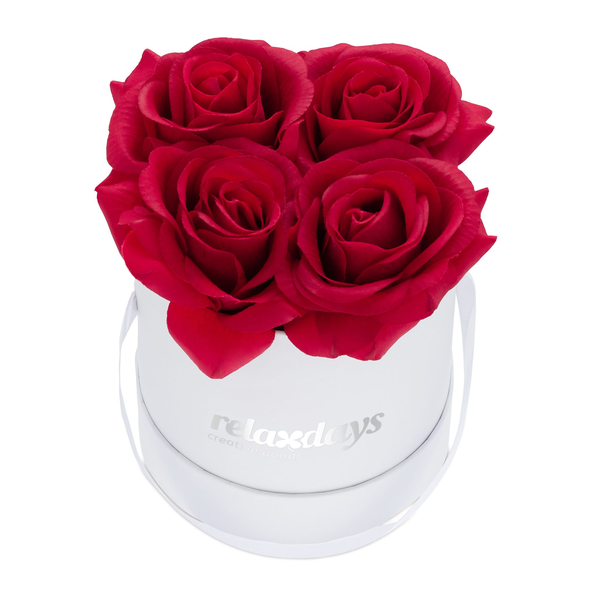 Rosenbox rund 4 Rosen Weiss-Rot