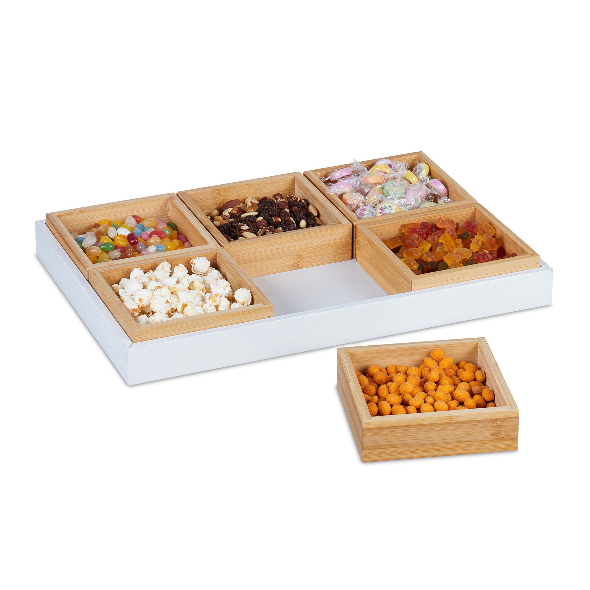Snackschalen Set mit Serviertablett Weiss-Hellbraun