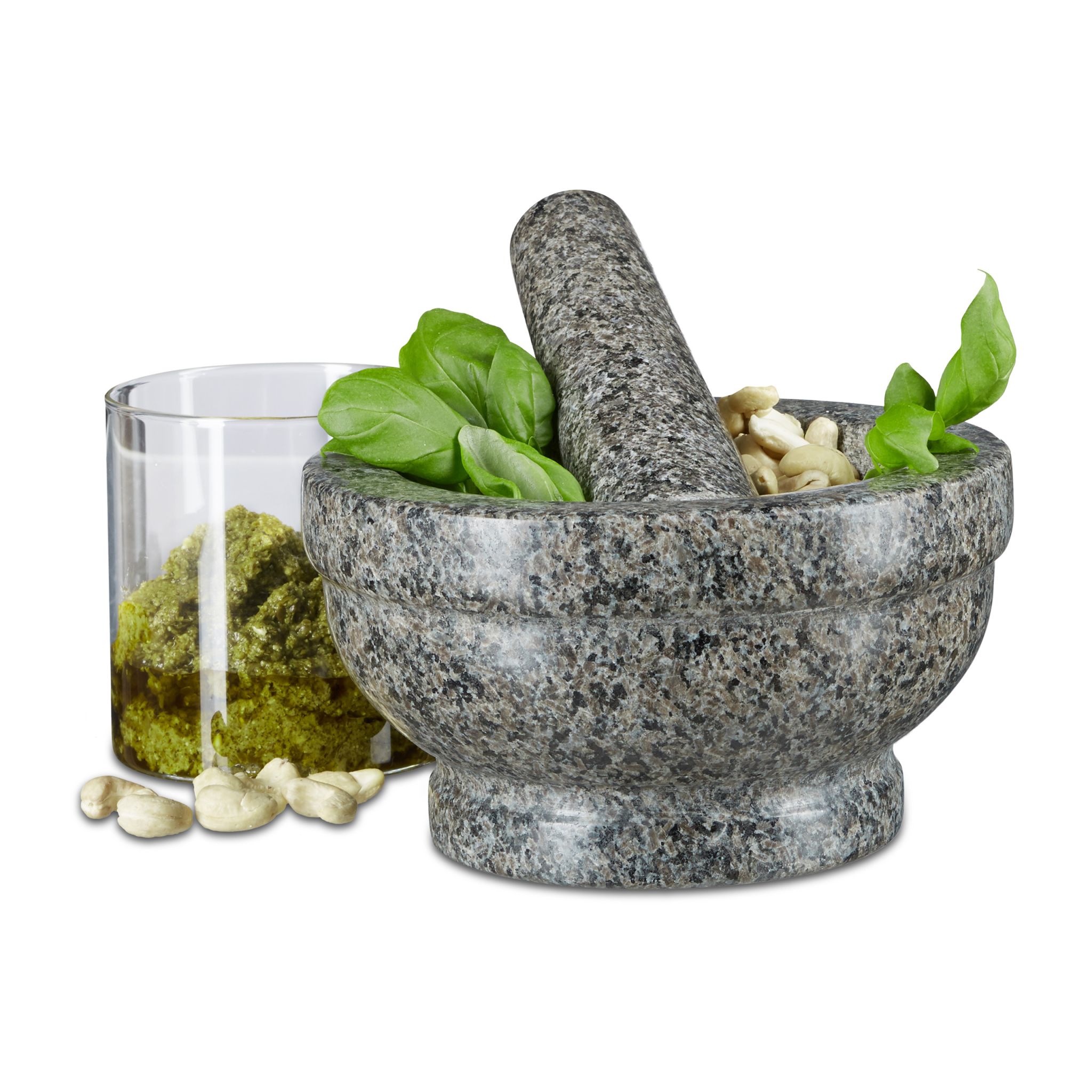 Granit Mörser mit Stössel 17cm Grau