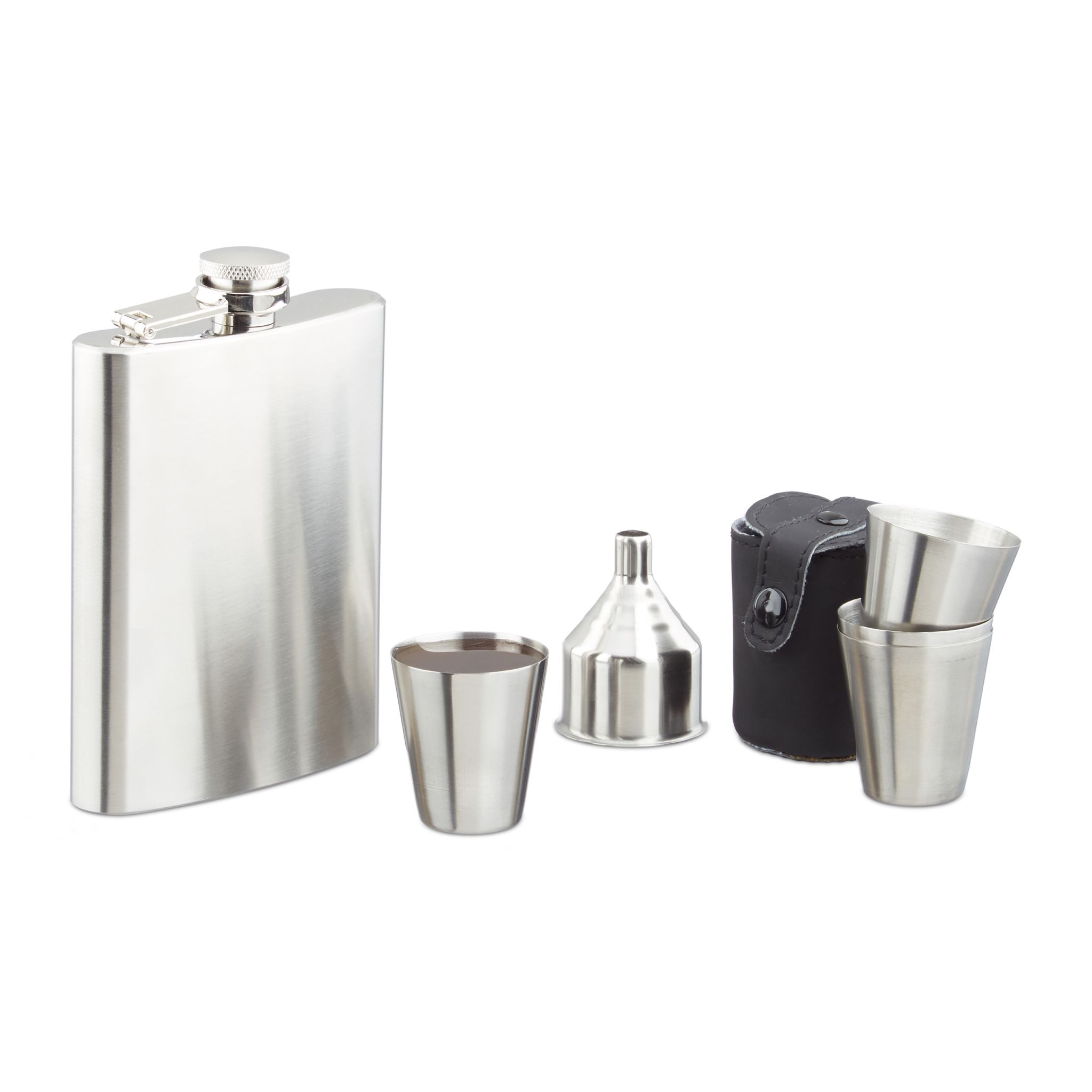 Flachmannset Edelstahl 7tlg. Schwarz-Silber