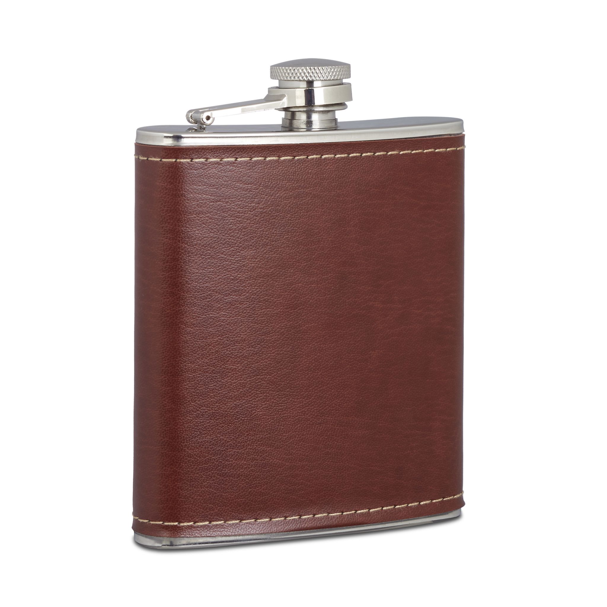 Flachmann 200ml mit Kunstleder Braun-Silber