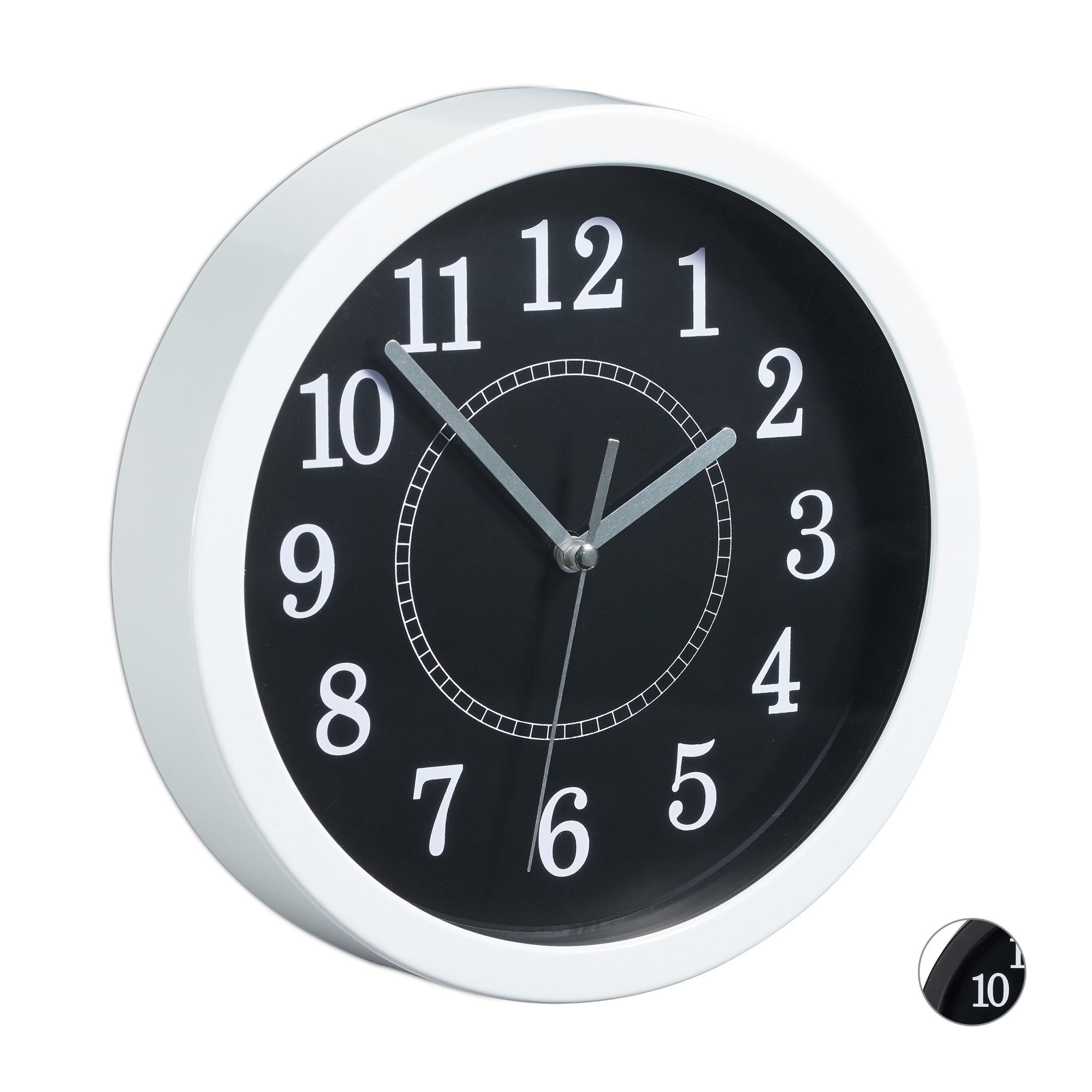 Wanduhr rund 20cm Weiss-Schwarz-Grau