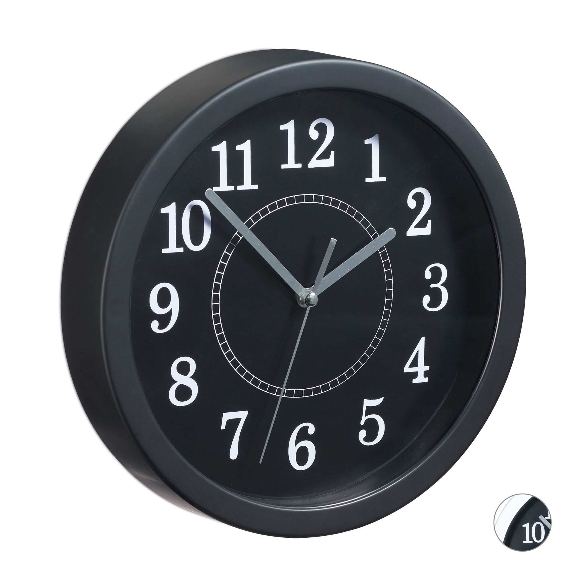 Wanduhr rund 20cm Weiss-Schwarz-Grau