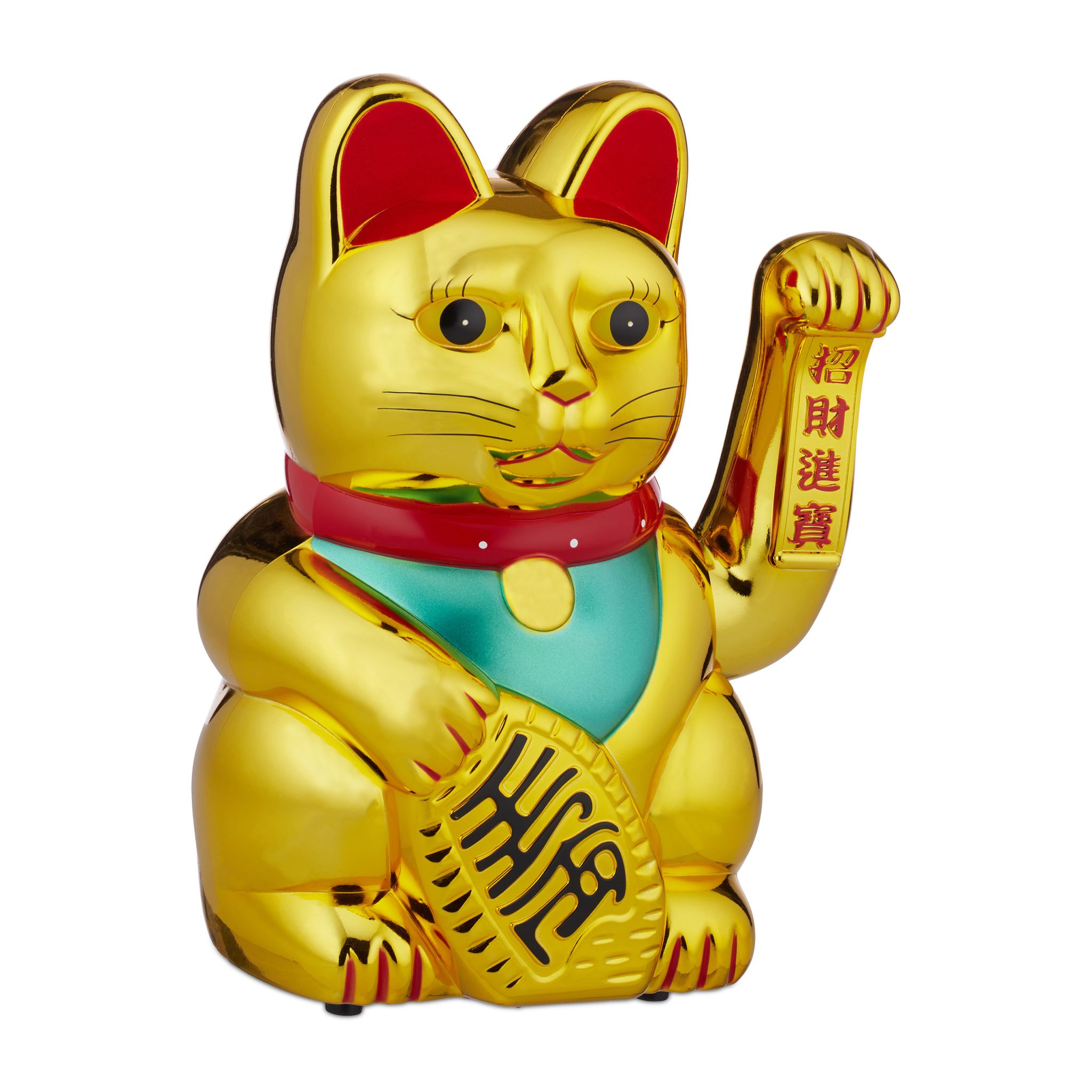 XL Winkekatze gold Gold-Grün-Rot