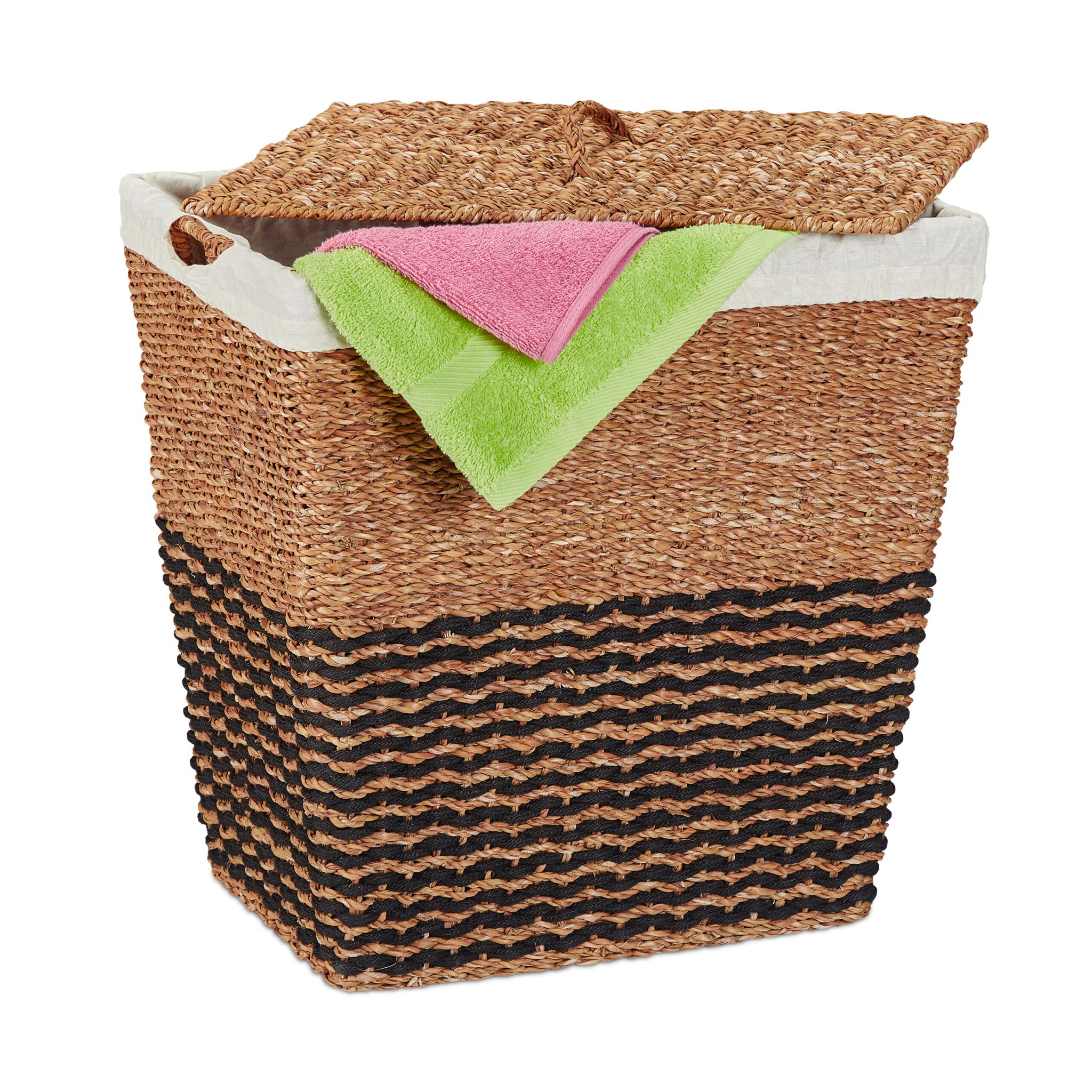 Wäschekorb 87L Beige-Hellbraun-Schwarz