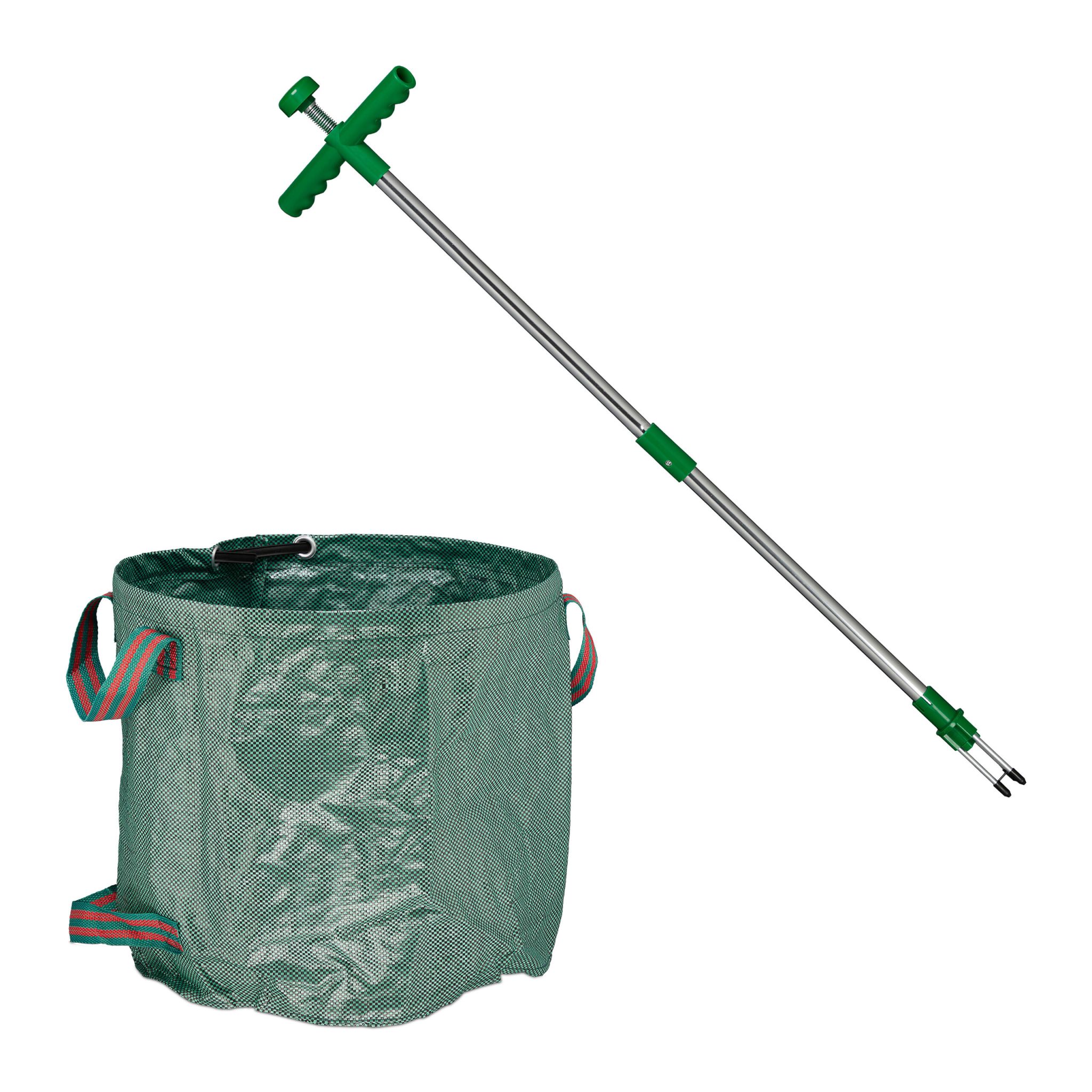 Unkrautstecher mit Gartenabfallsack Dunkelgrün-Grün-Silber