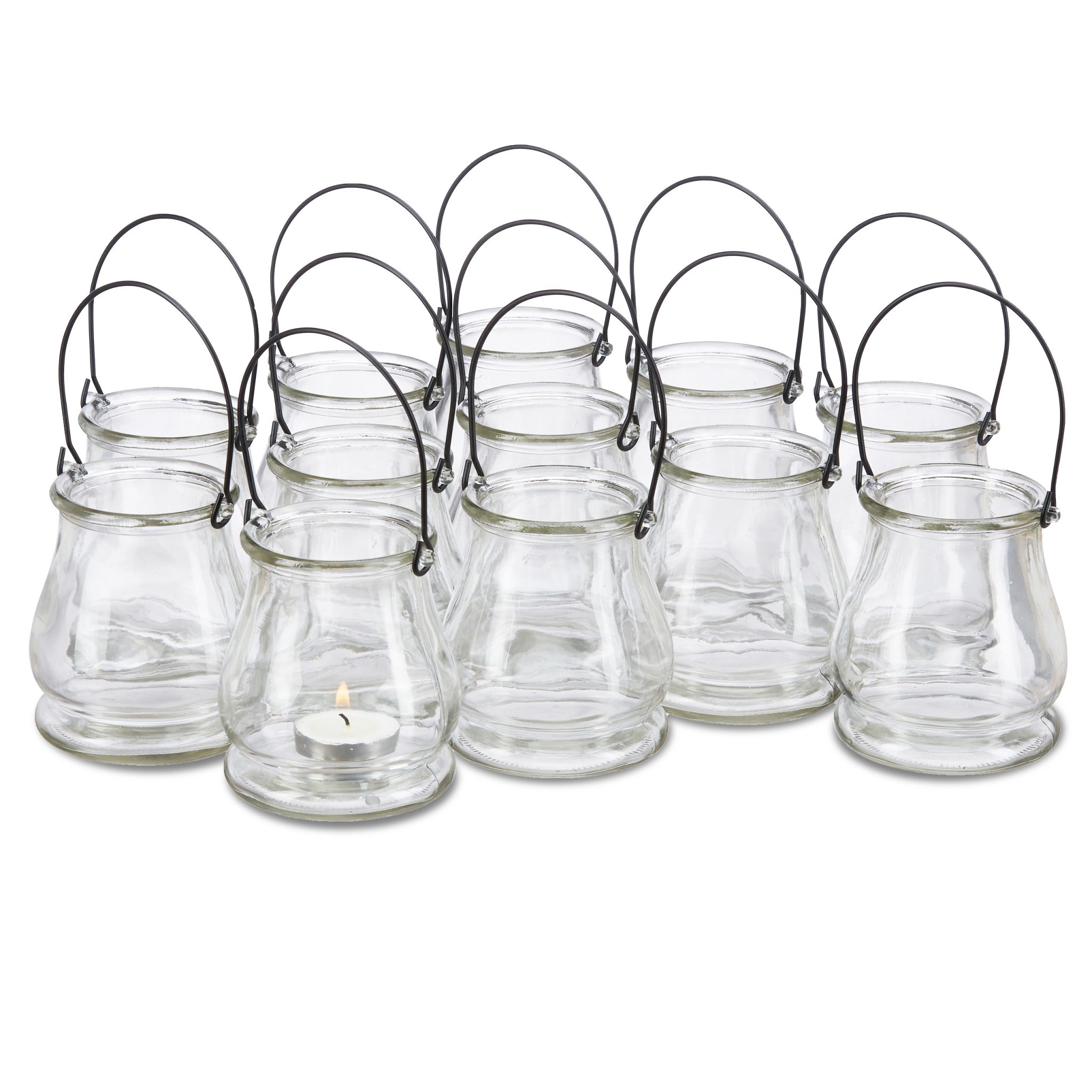 Windlicht Glas 12er-Set Schwarz-Transparent
