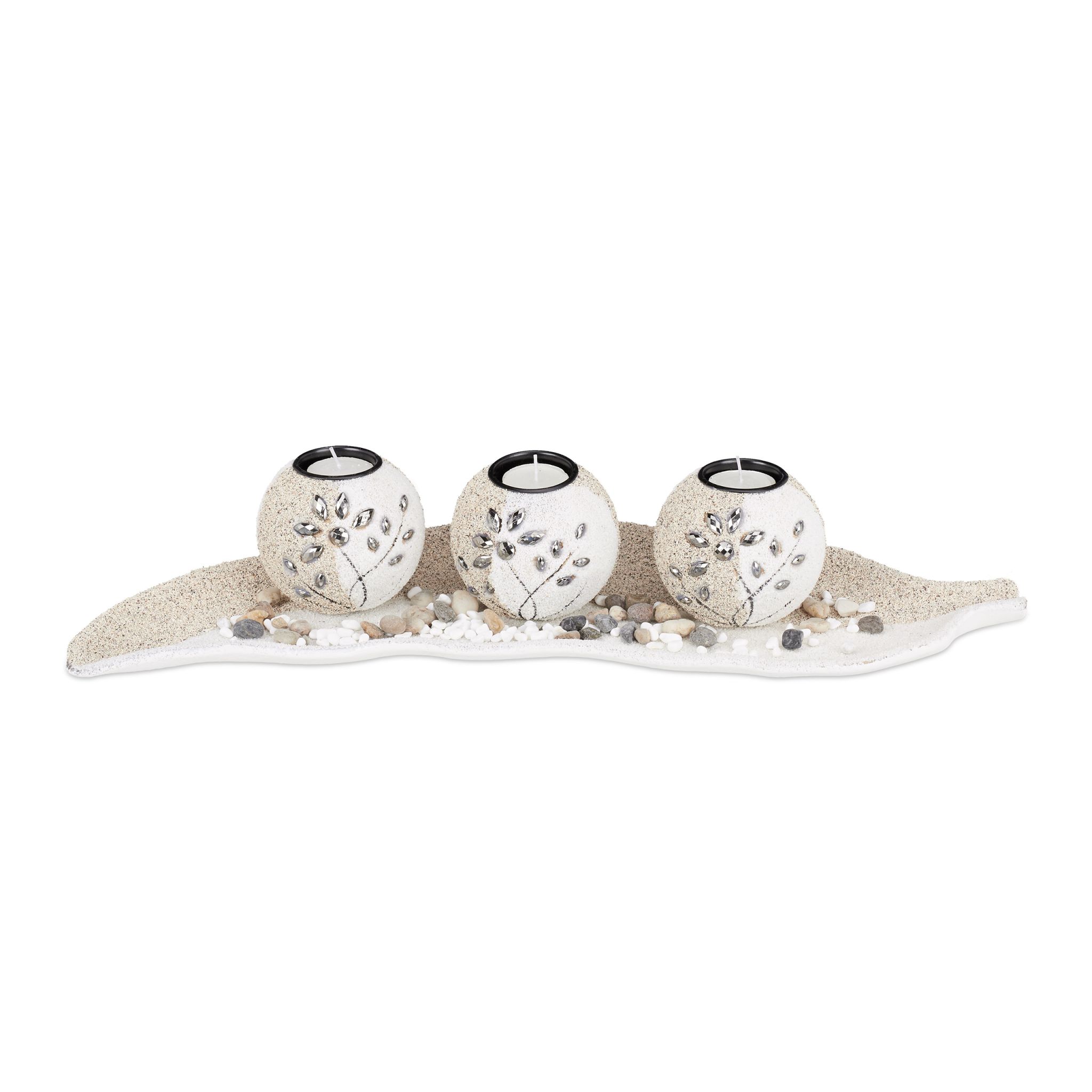 Teelichthalter-Set Sand Weiss-Creme-Grau