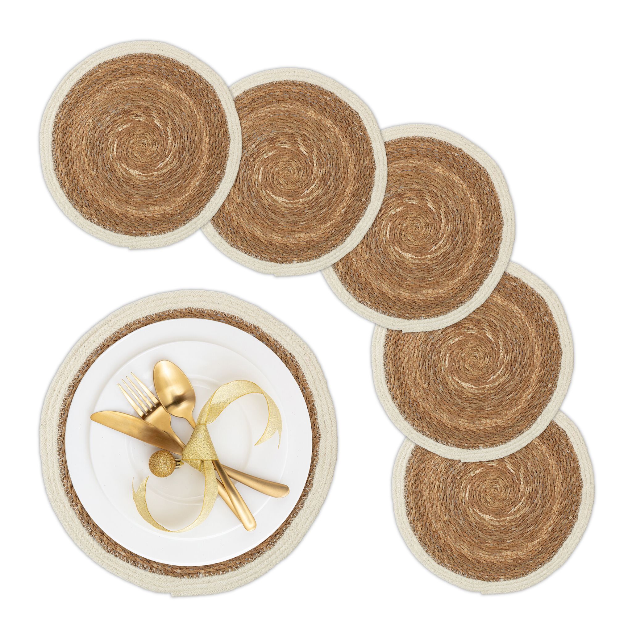 Geflochtene Tischsets 6-teilig Weiss-Hellbraun