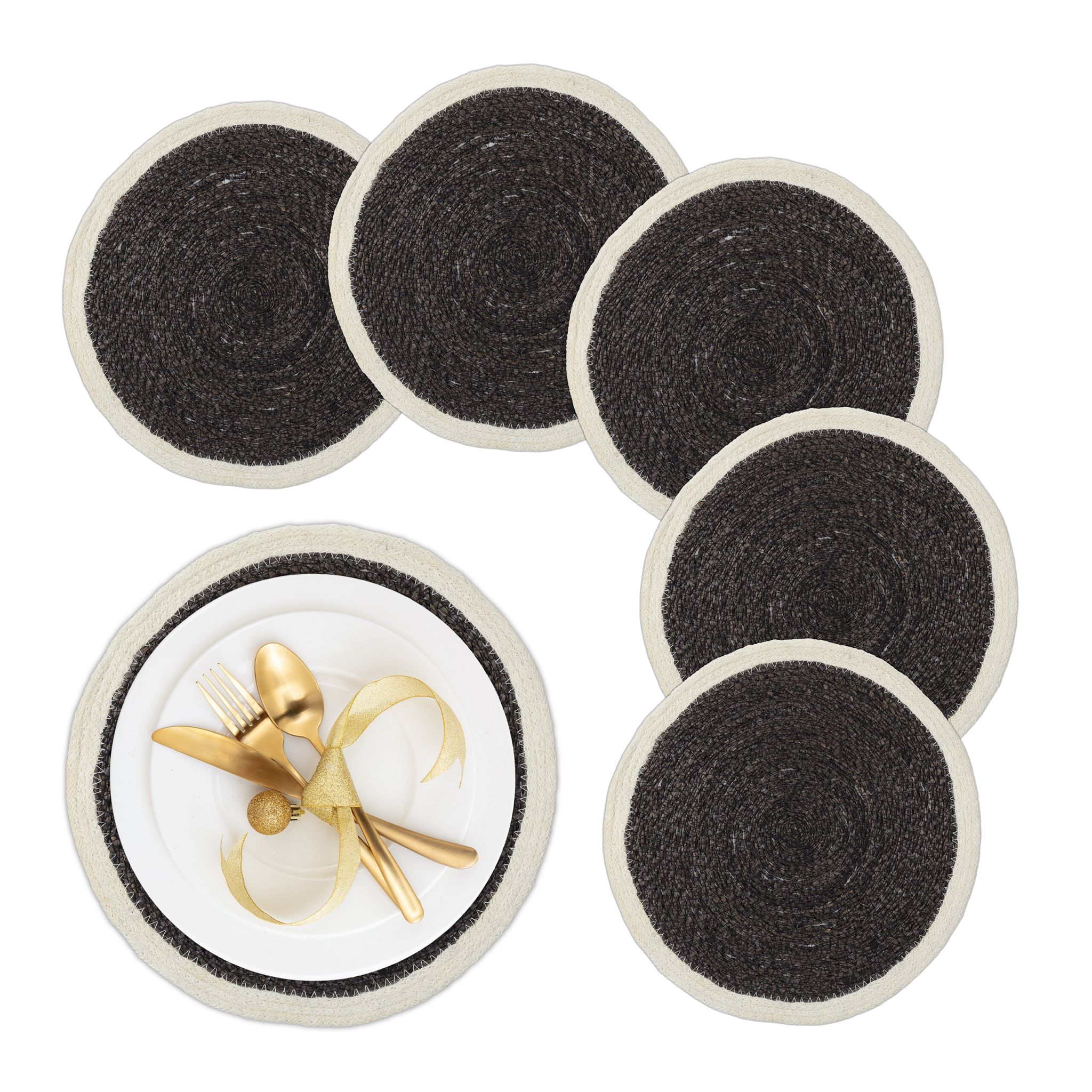 Tischset Seegras 6-teiliges Creme-Schwarz