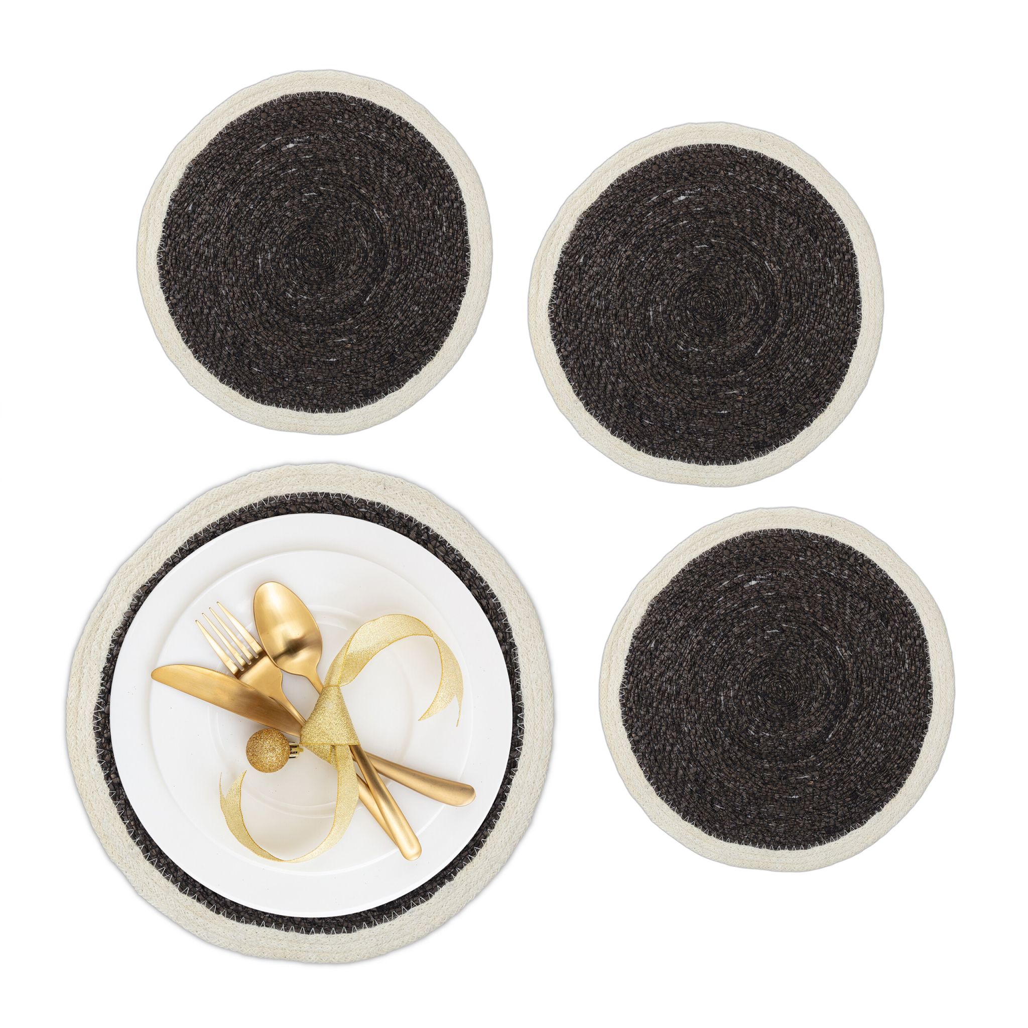 Tischset Seegras 4-teiliges Creme-Schwarz