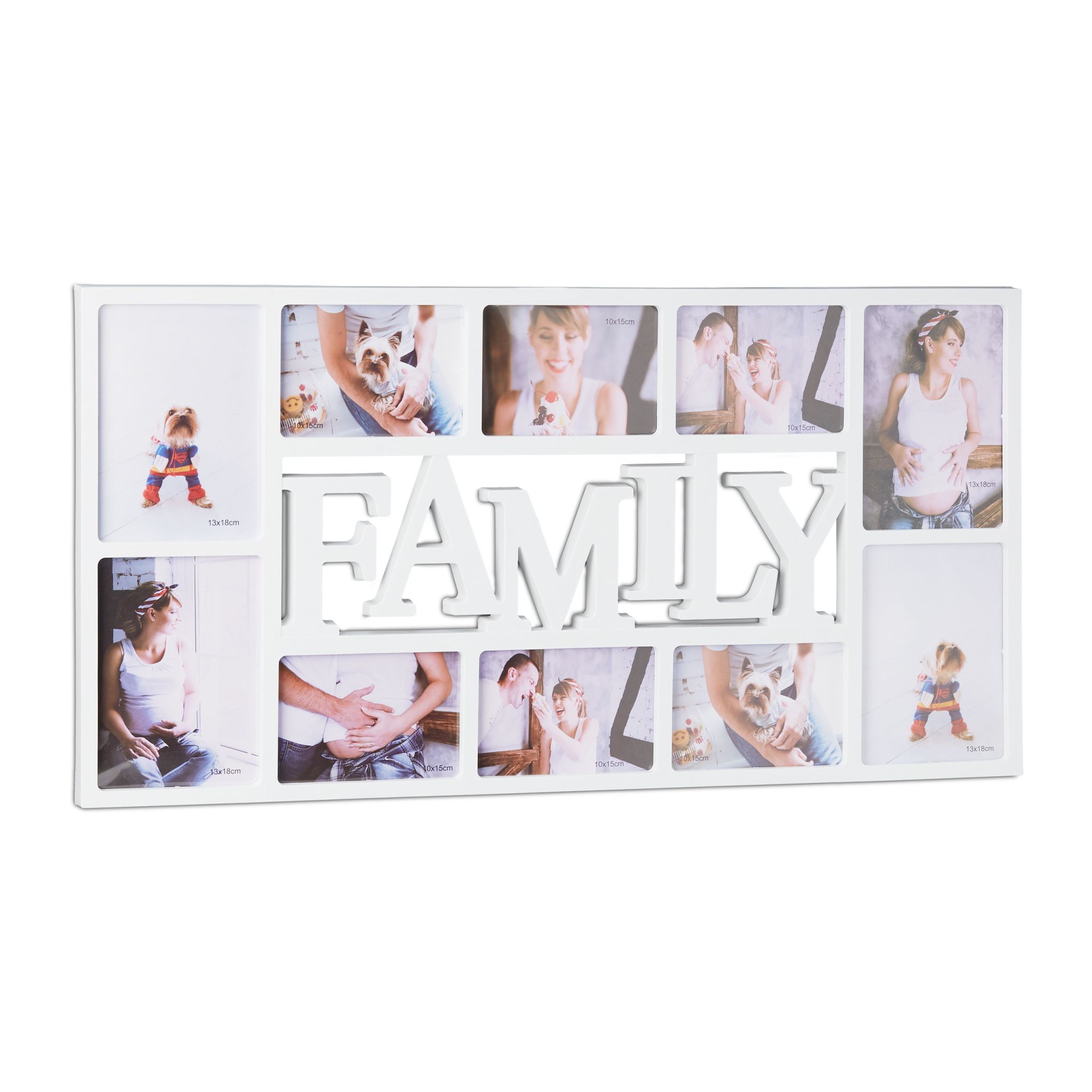 Bilderrahmen Familie für 10 Fotos Weiss-Transparent