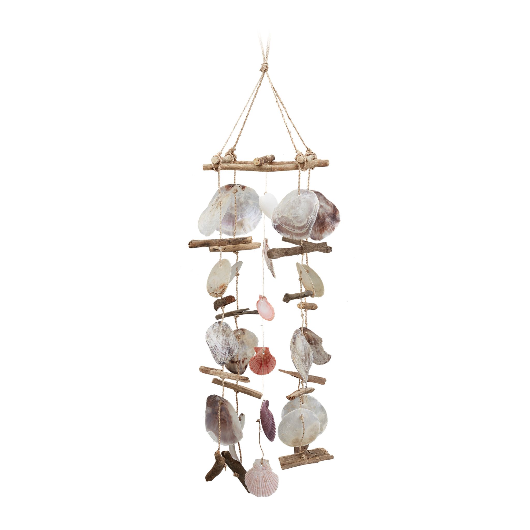 Windspiel Treibholz mit Muscheln Hellbraun