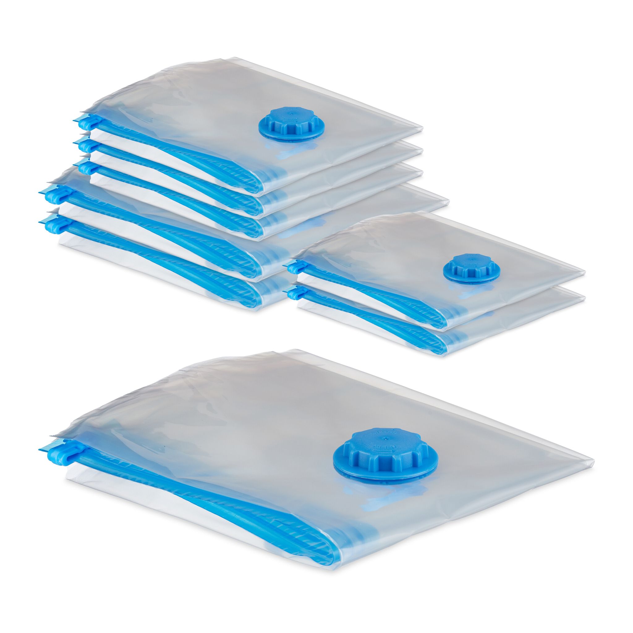 Vakuumbeutel für Kleidung in 3 Grössen 8er-Set Blau-Transparent