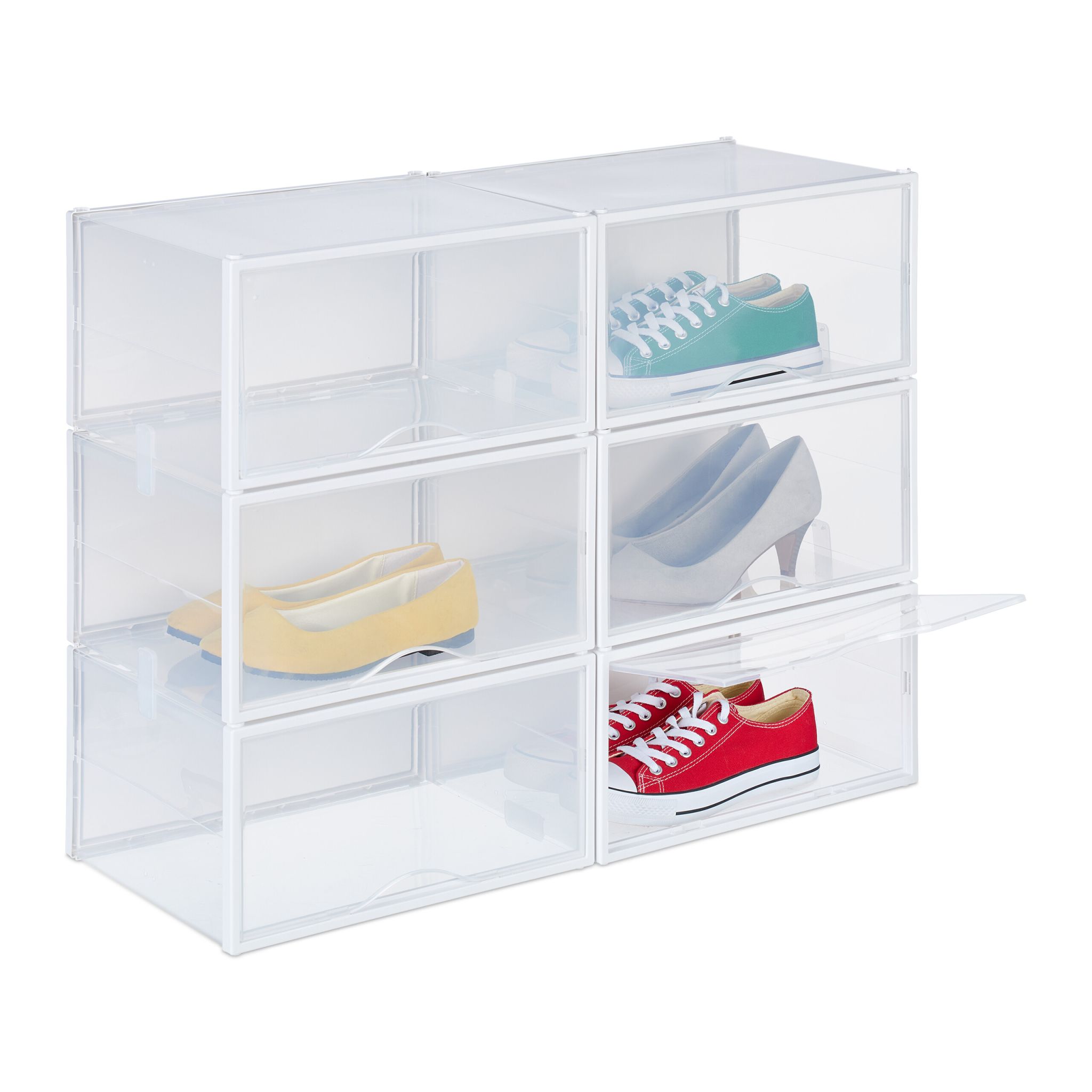 Schuhboxen stapelbar 6er-Set Weiss-Transparent