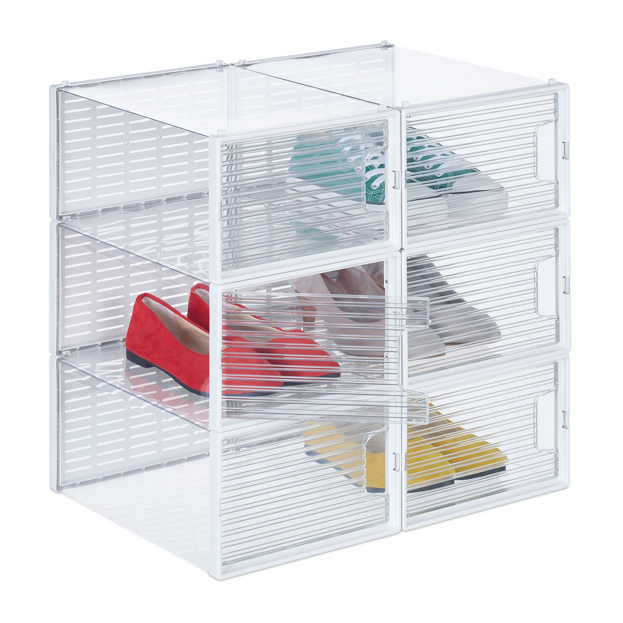 Schuhboxen 6er-Set Weiss-Transparent