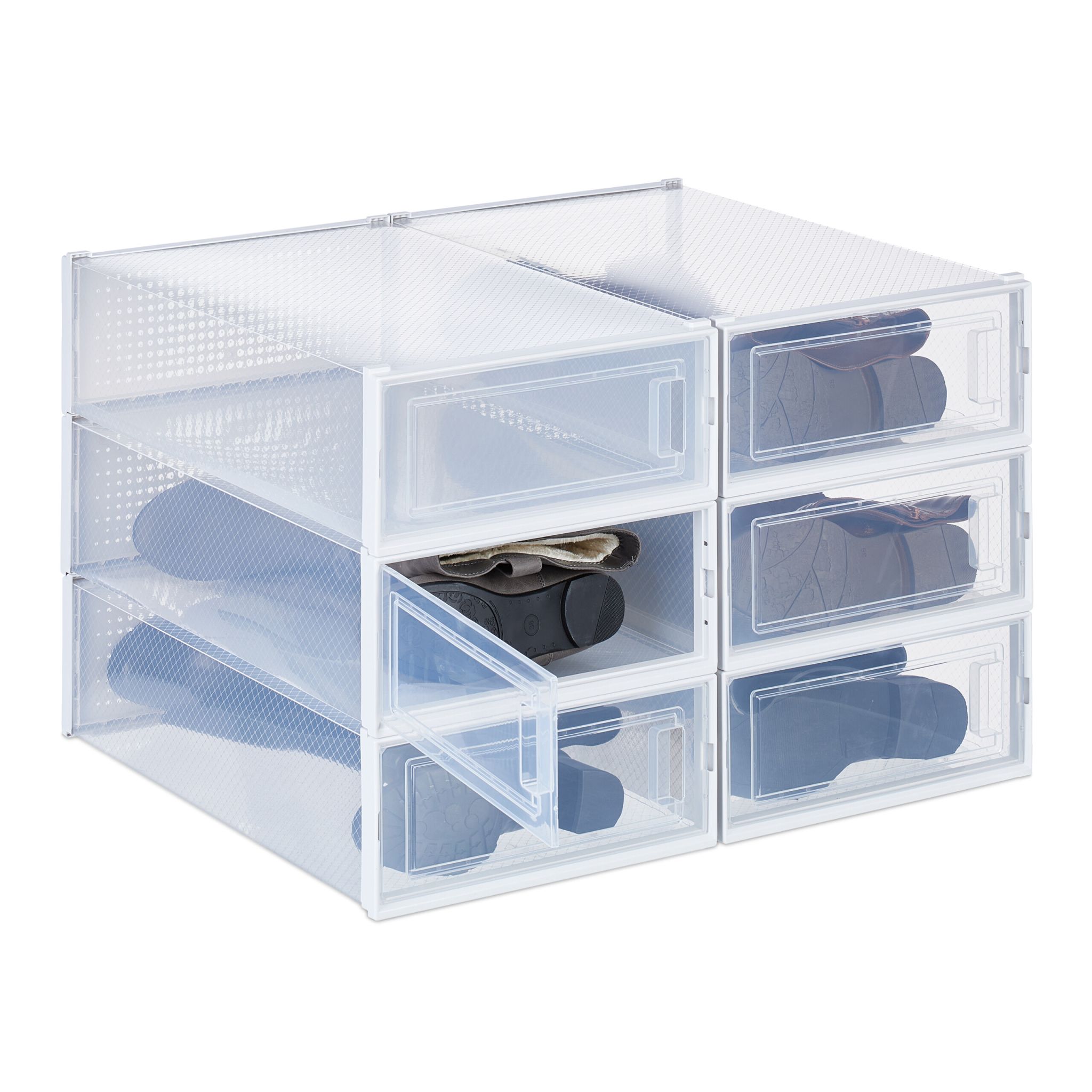 Schuhboxen für Stiefel 6er-Set Weiss-Transparent