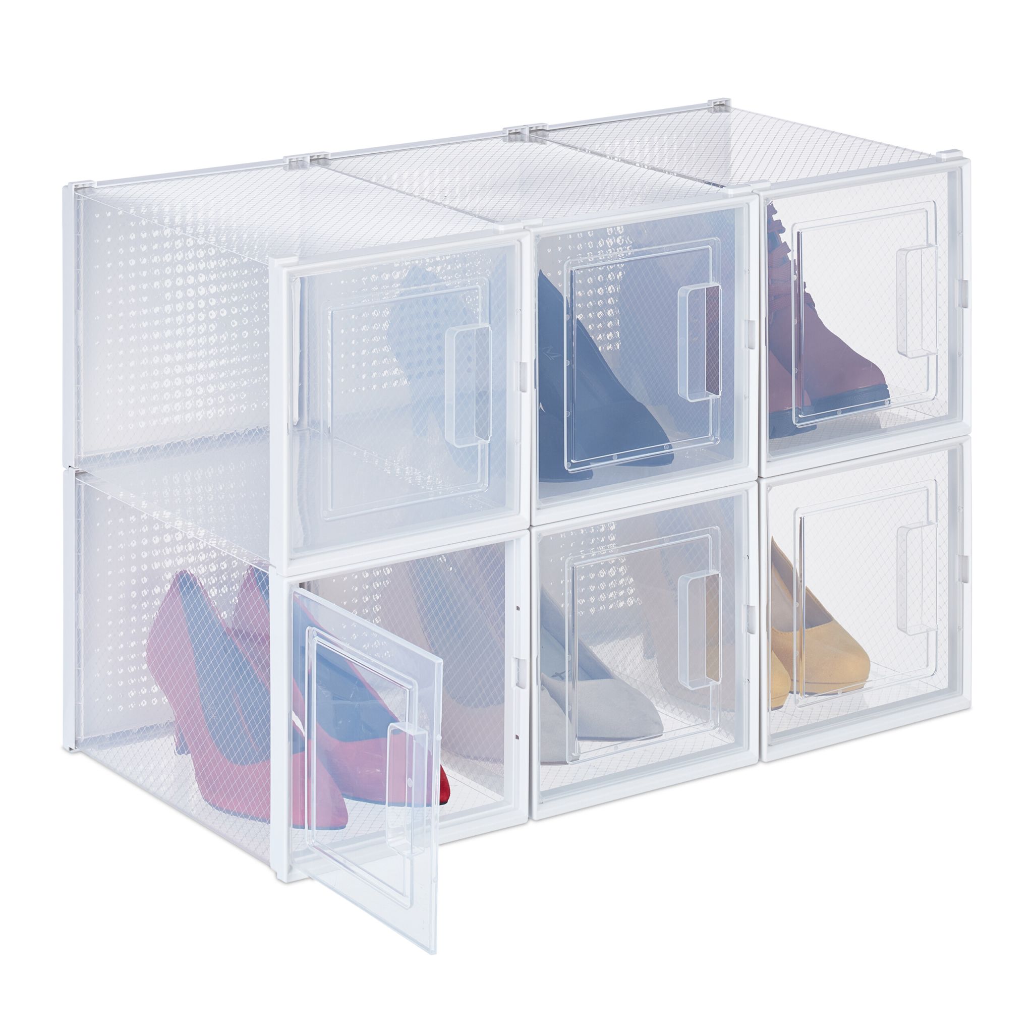 Schuhboxen für High Heels 6er-Set Weiss-Transparent