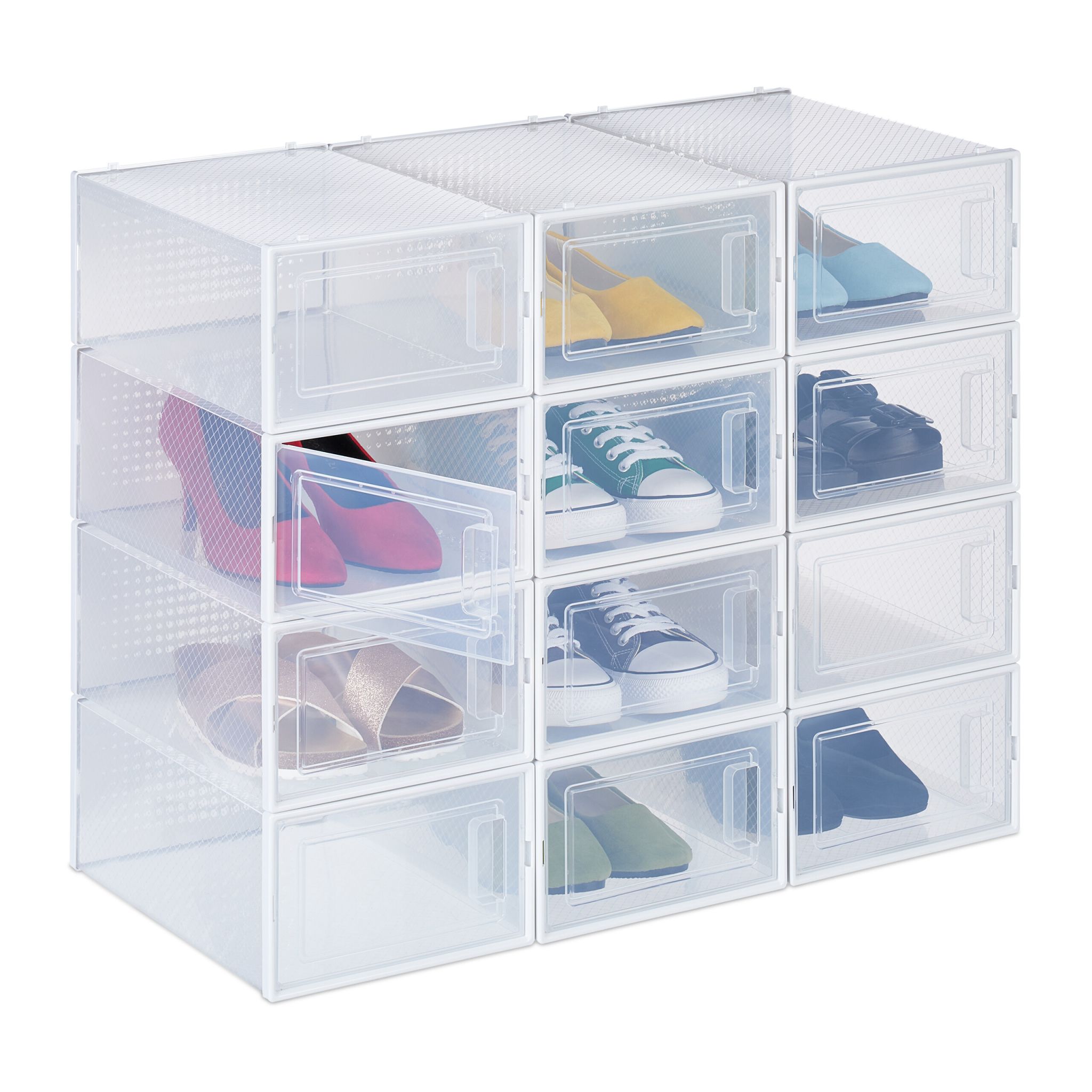 Schuhboxen 12er-Set  Weiss-Transparent