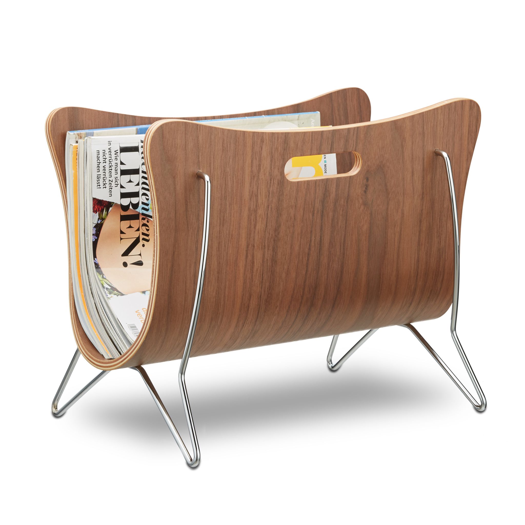Zeitungsständer Holz braun gebogen Braun-Silber