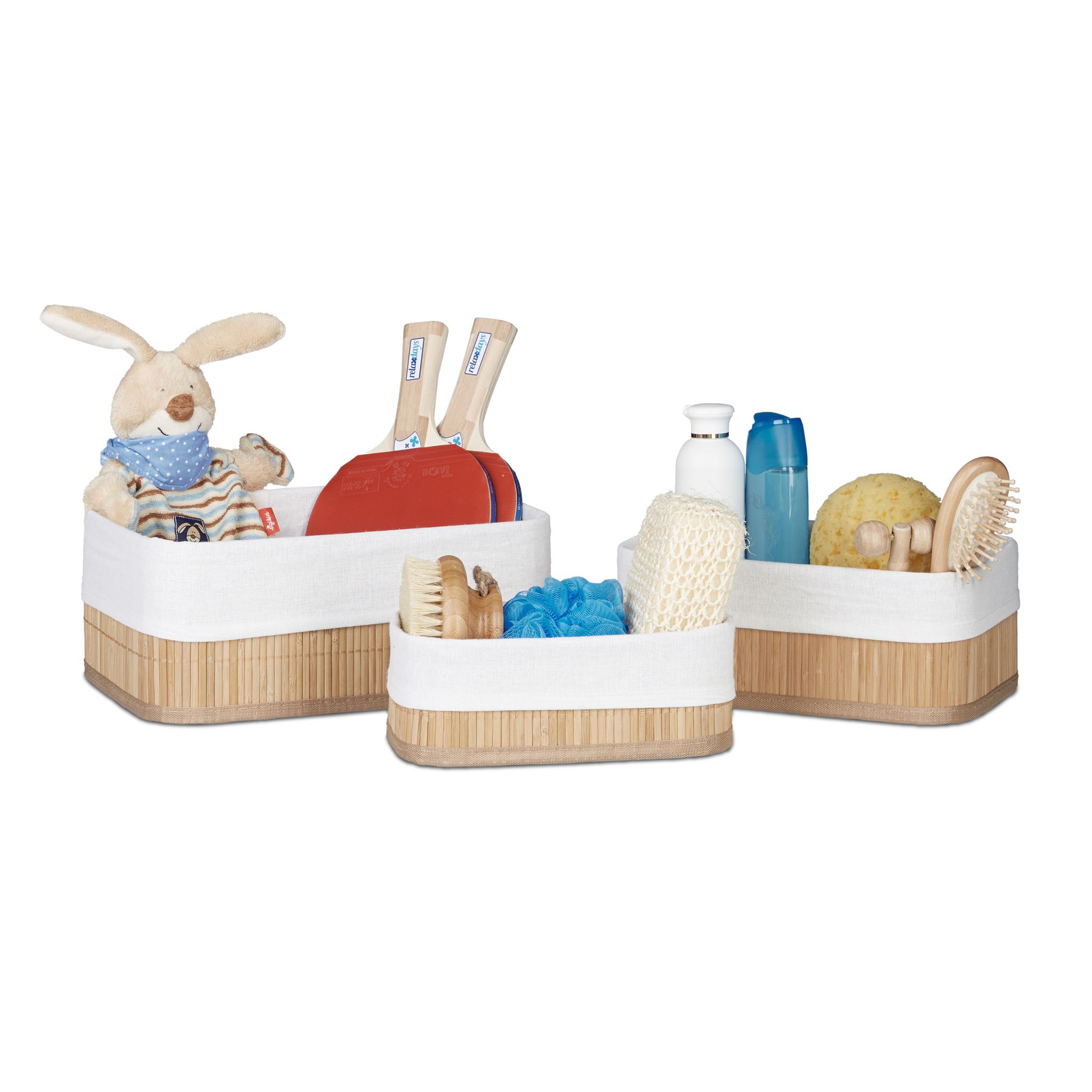 Aufbewahrungskorb Bad 3 teiliges Set Weiss-Hellbraun
