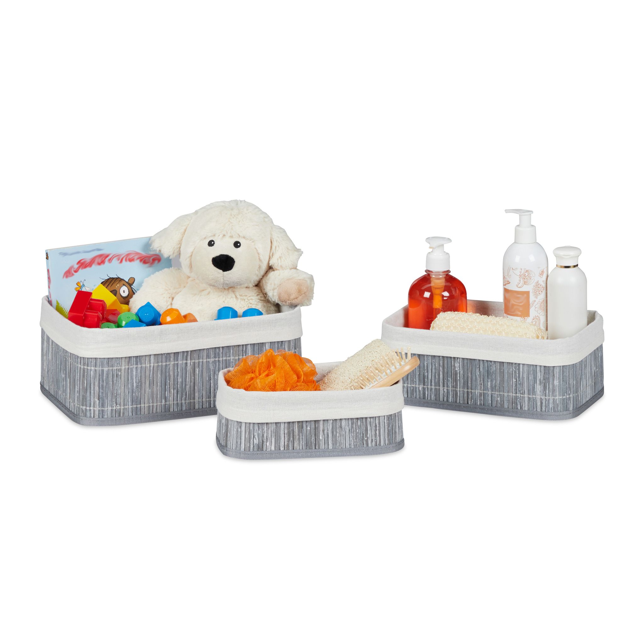 Aufbewahrungskorb Bad 3 teiliges Set Weiss-Grau