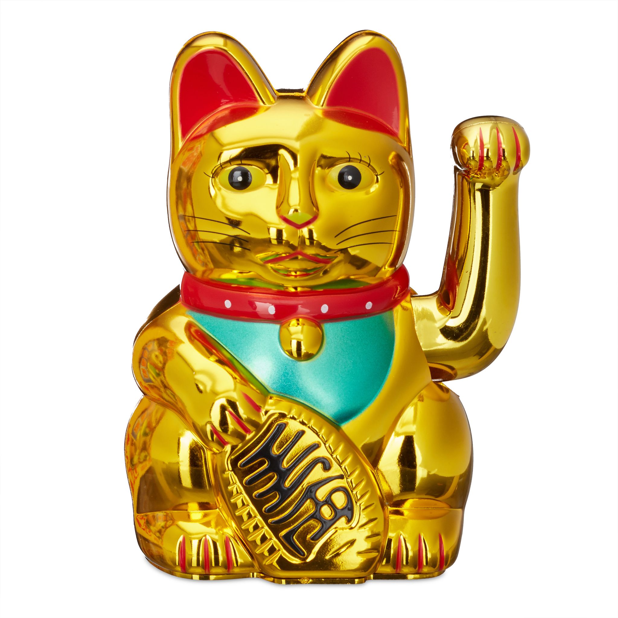 Maneki Neko Winkekatze 16cm Gold-Rot-Türkis