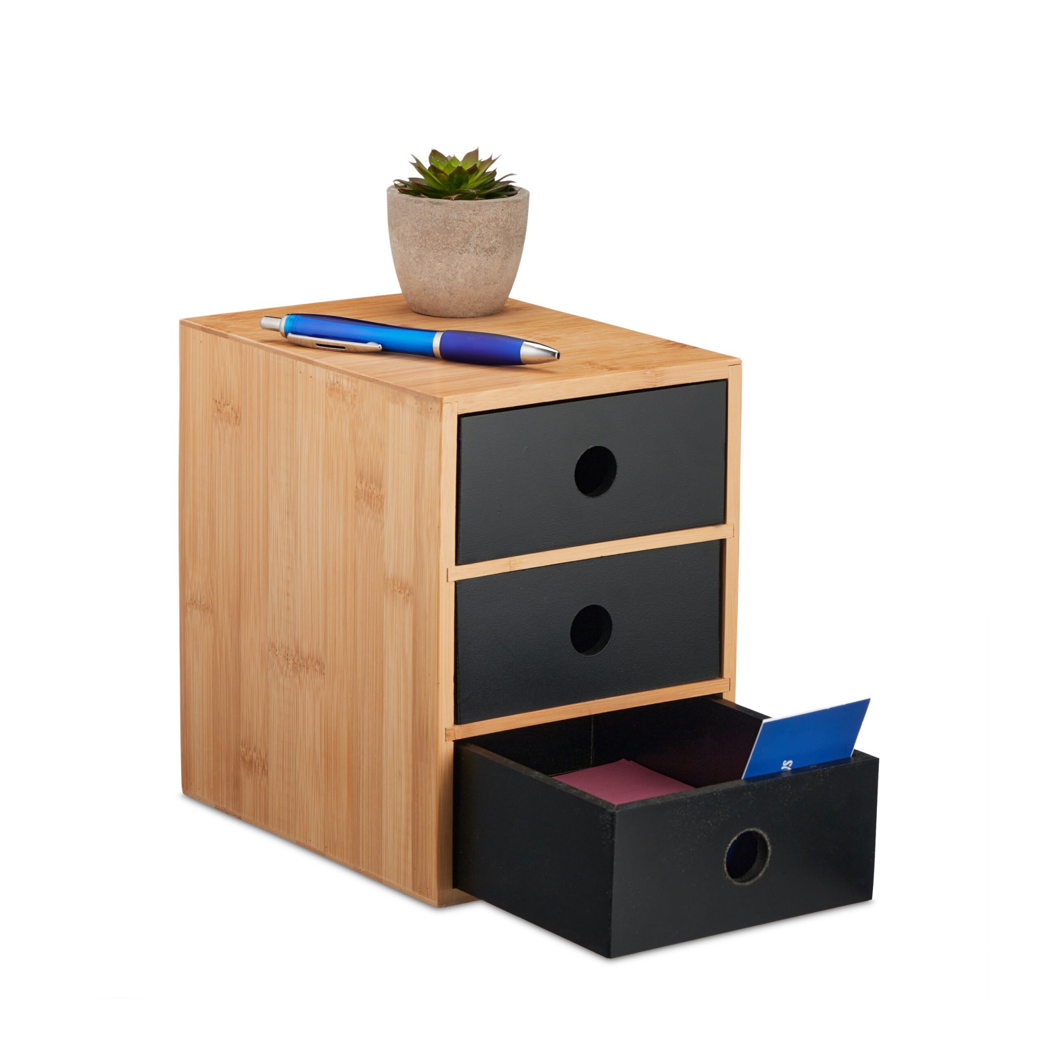 Schreibtisch Organizer mit 3 Schubladen Hellbraun-Schwarz