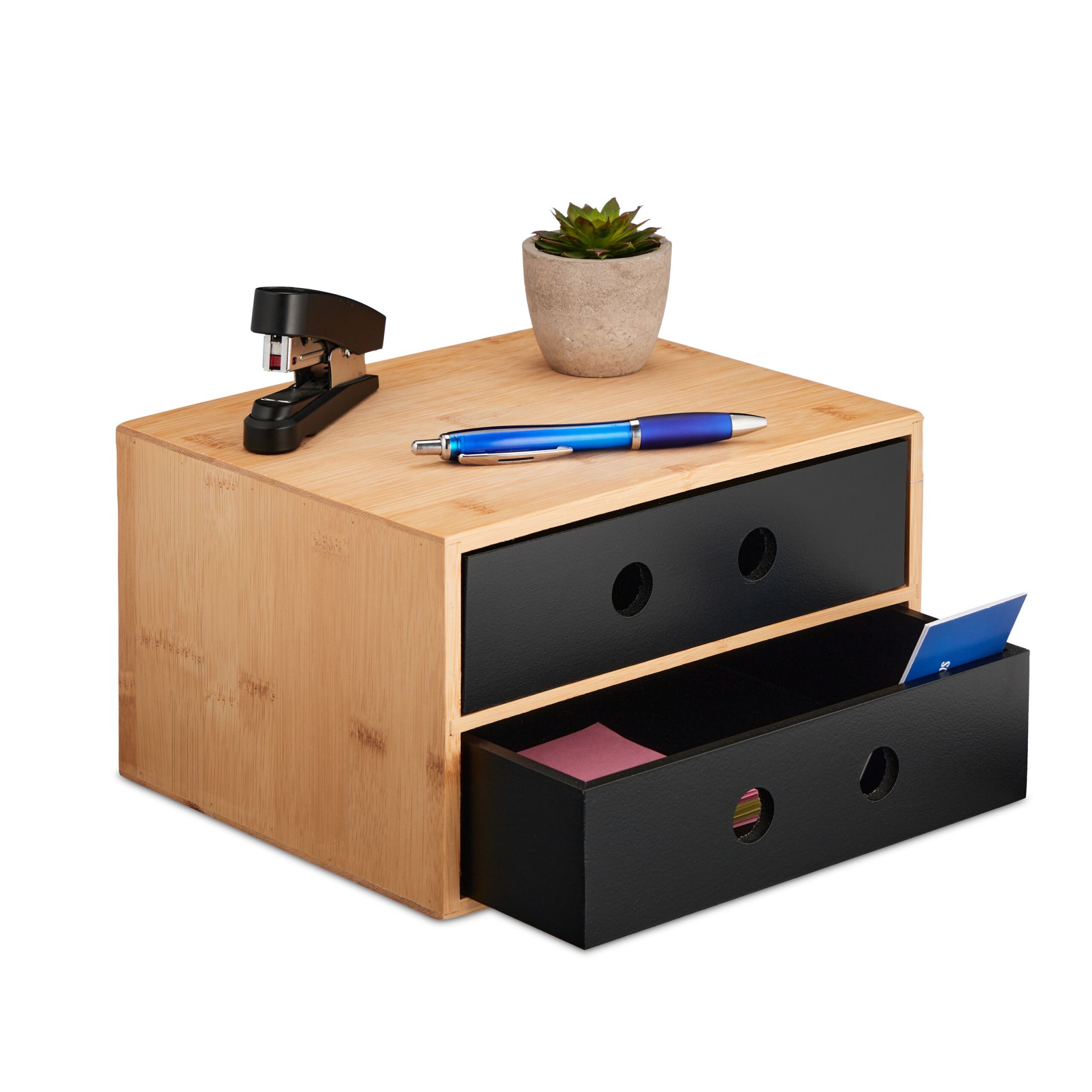 Schreibtisch Organizer mit 2 Schubladen Hellbraun-Schwarz