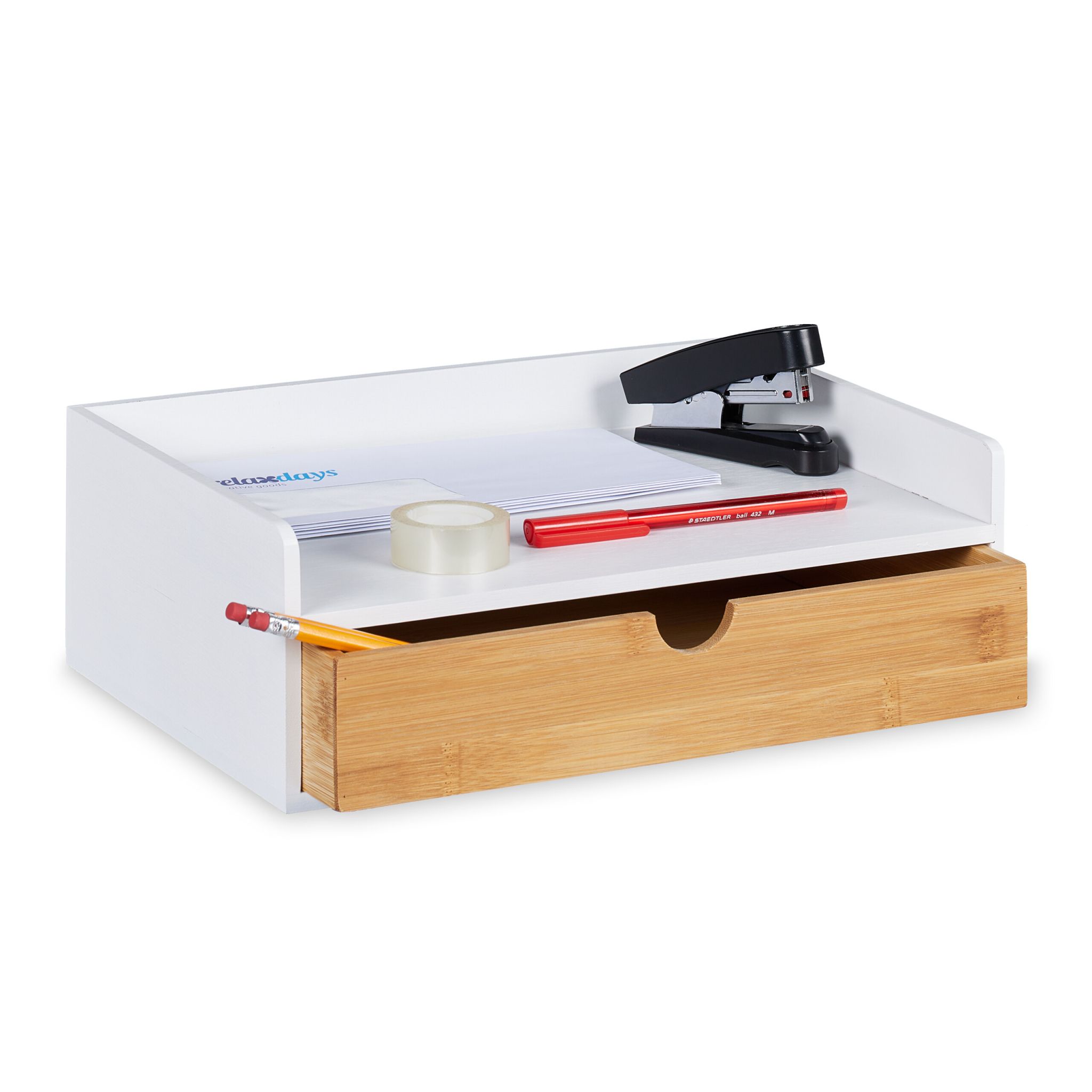 Schreibtisch-Organizer mit Schublade Weiss-Hellbraun