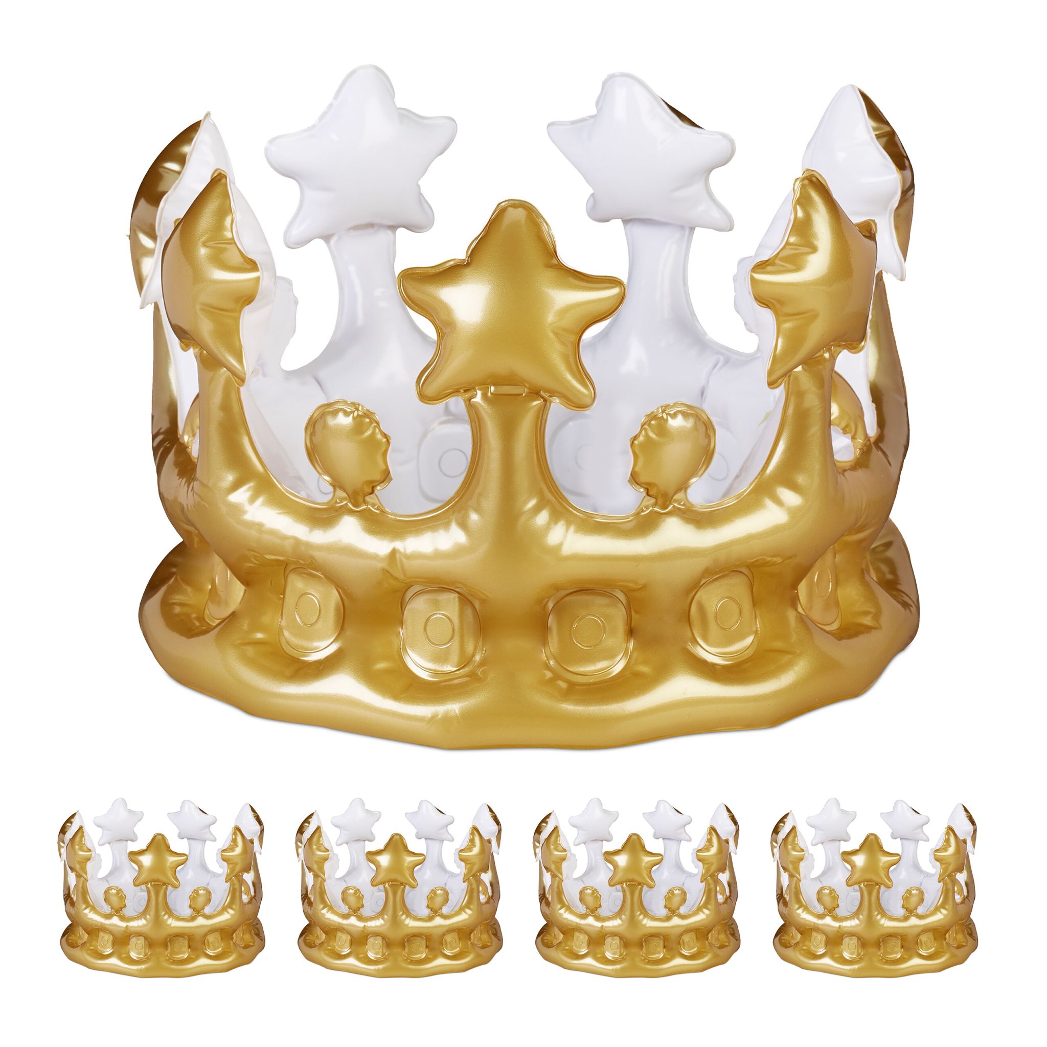 Aufblasbare Krone 5er-Set Weiss-Gold