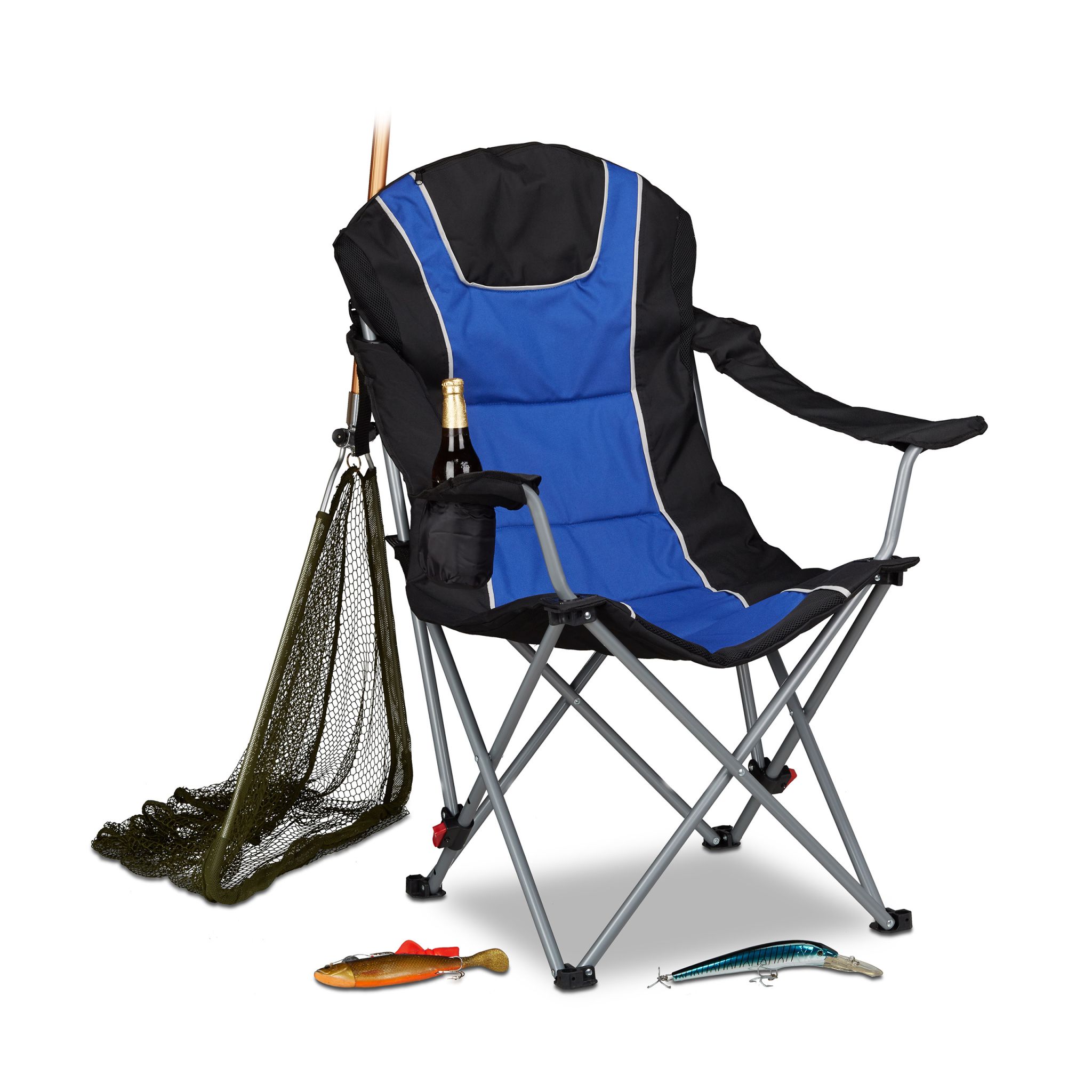Campingstuhl faltbar mit Polsterung Blau-Schwarz-Silber