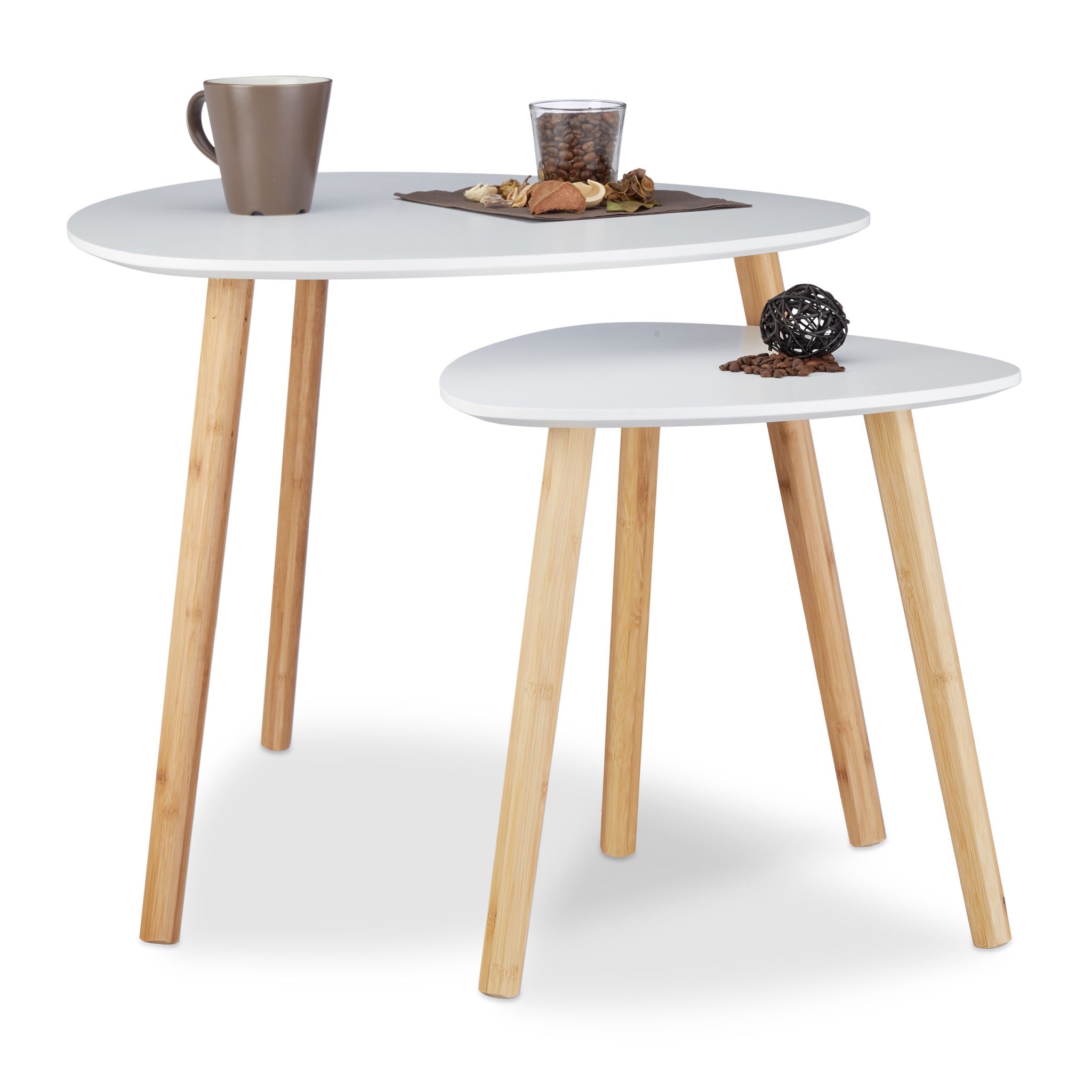 Satztisch 2er-Set nordischen Design Weiss-Hellbraun