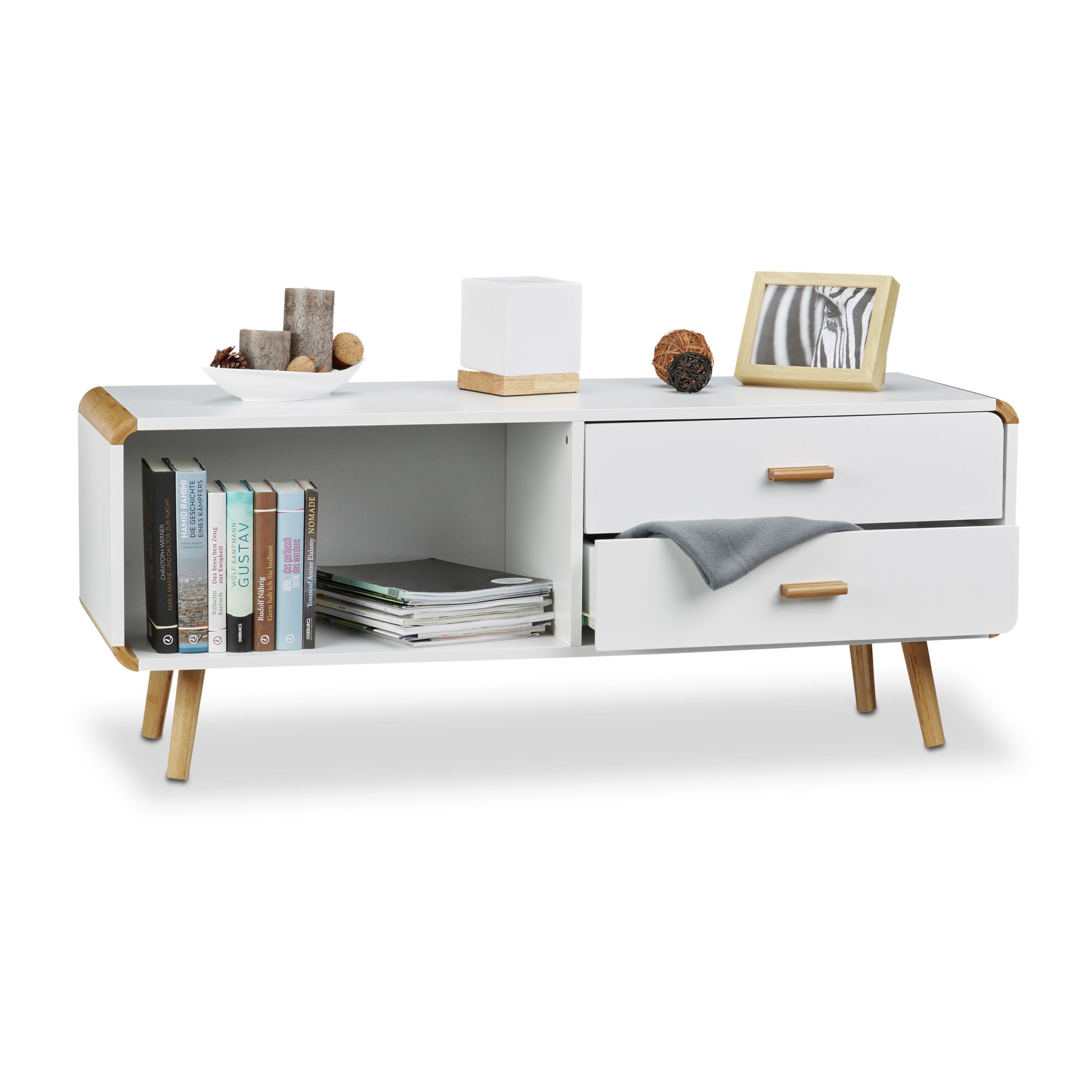 Sideboard mit abgerundeten Ecken Weiss-Hellbraun
